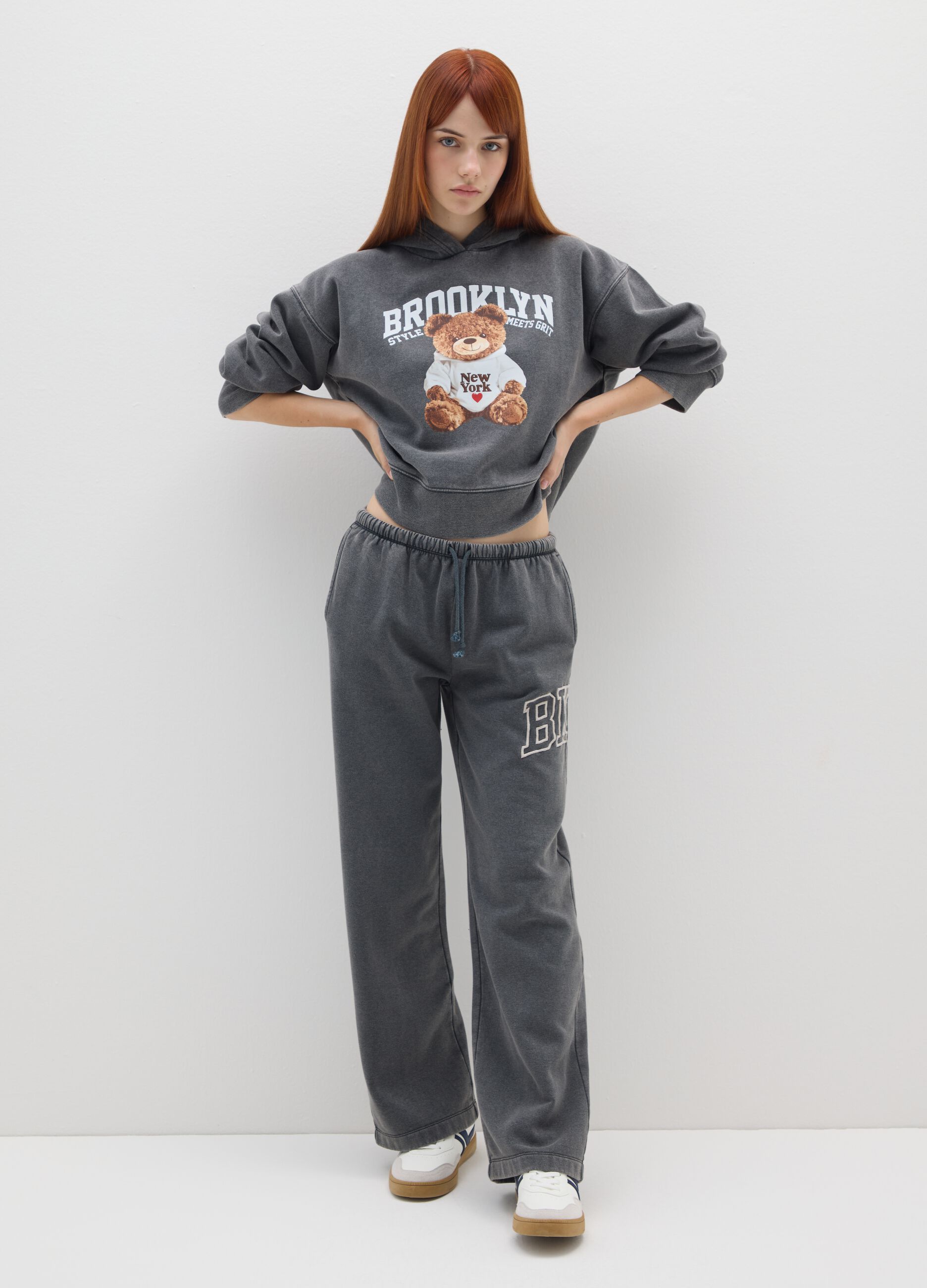 Grey cotton-blend regular fit trousers