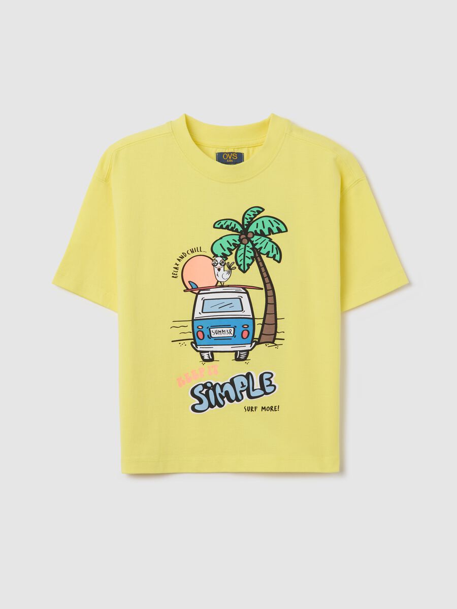 Yellow cotton T-shirt with "Keep it Simple" print_0
