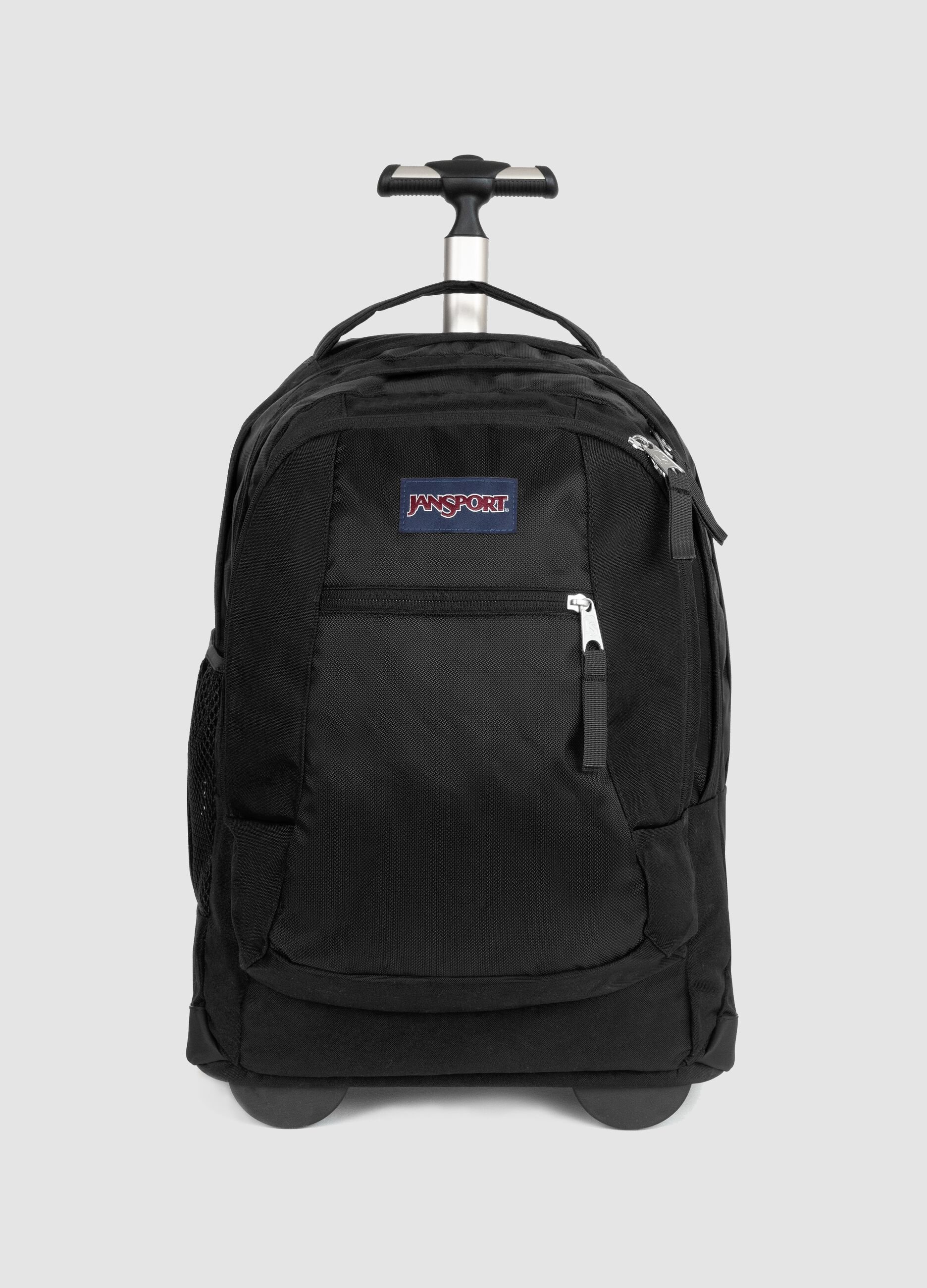 Zaino trolley nero con ruote e tasche zip