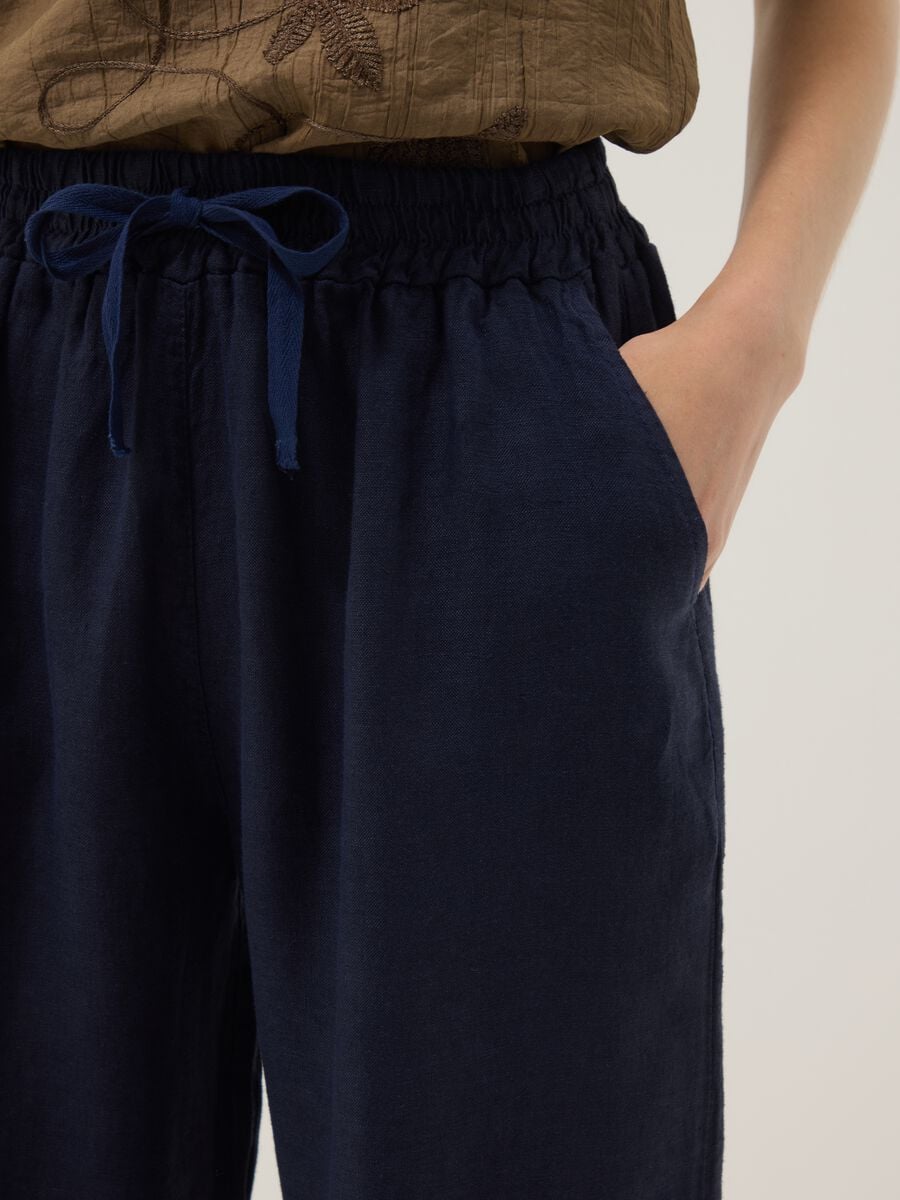 Pantaloni blu palazzo in puro lino_3