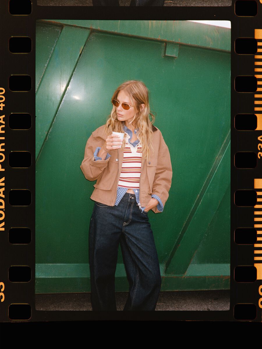 Giacca in puro cotone marrone regular fit_0