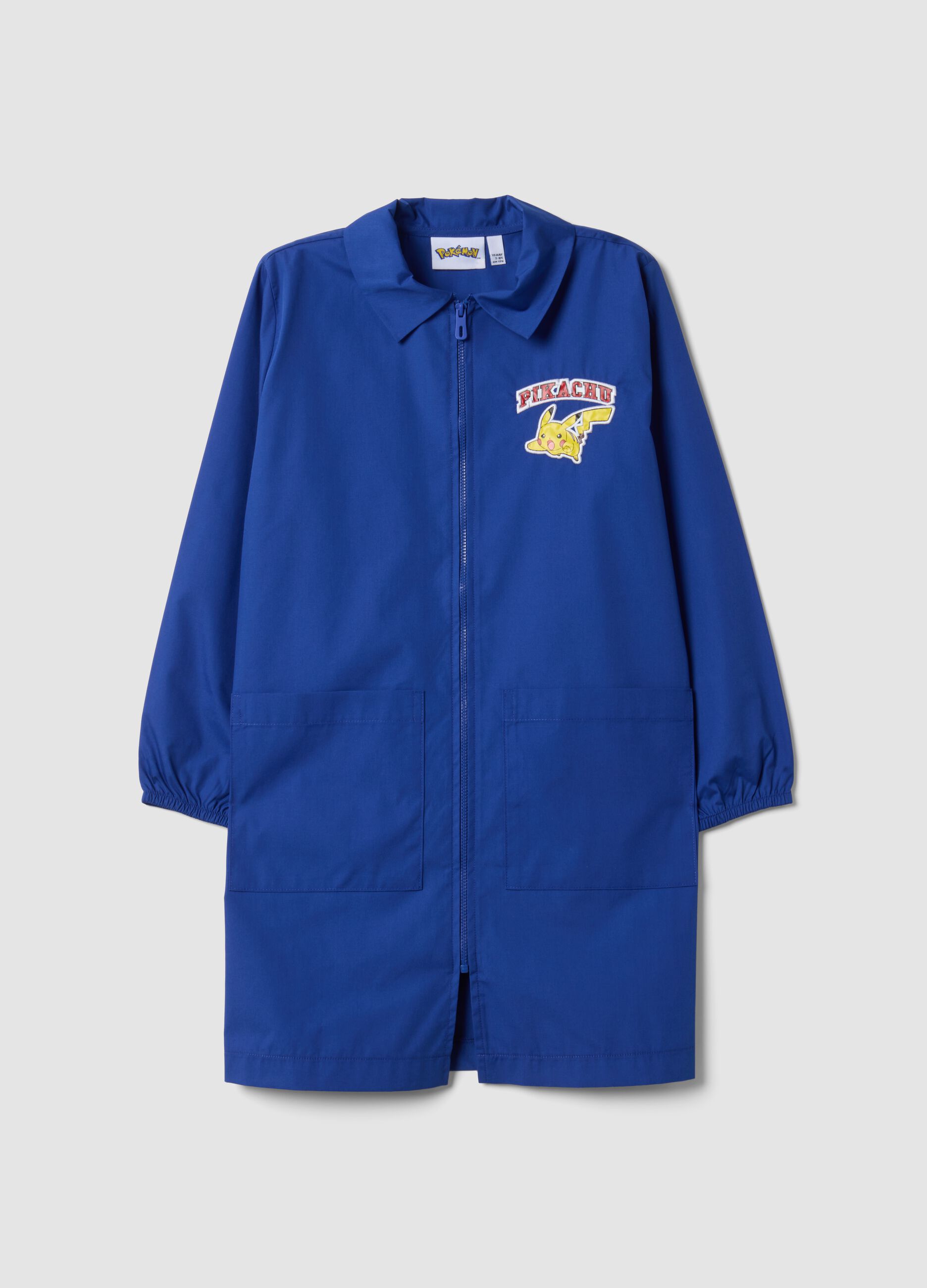 Blue school apron with zip and Pok&eacute;mon embroidery for boys