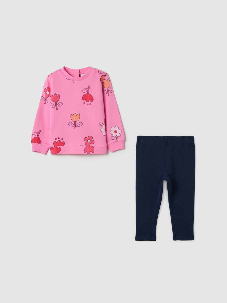 Cotton jogging set with flowers print_0