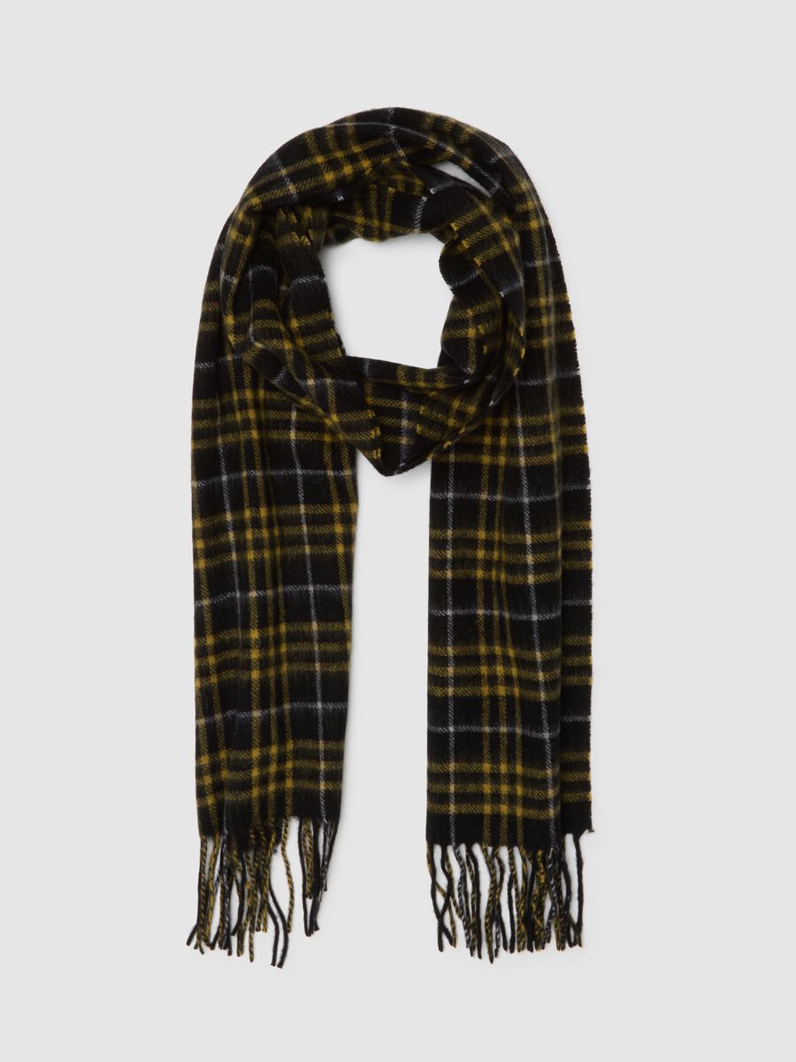 Yellow and black wool blend scarf_0