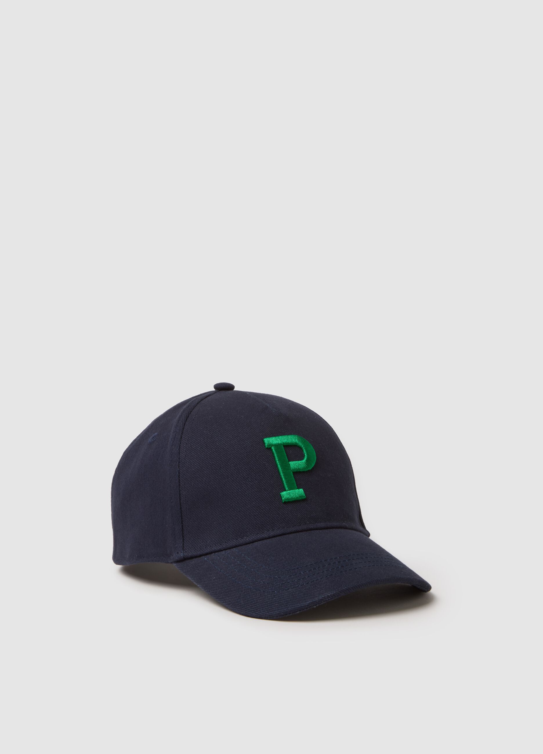Children's blue pure cotton baseball cap with embroidered P