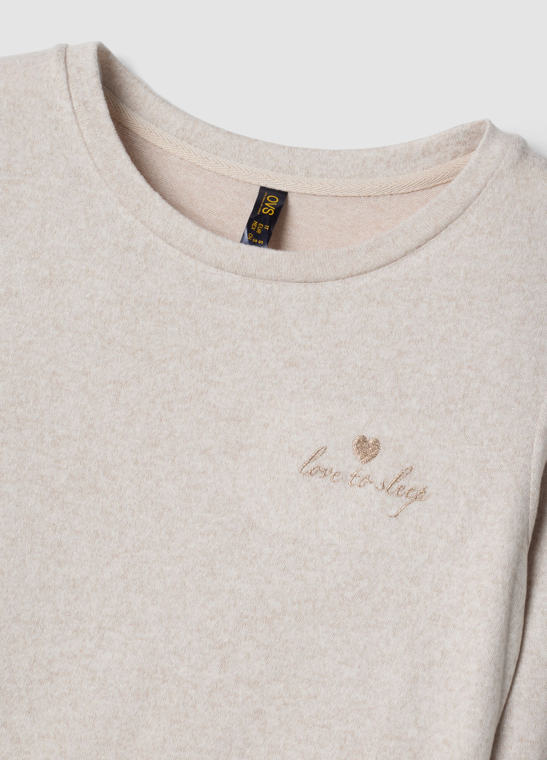 Beige stretch viscose pyjamas with crew neck