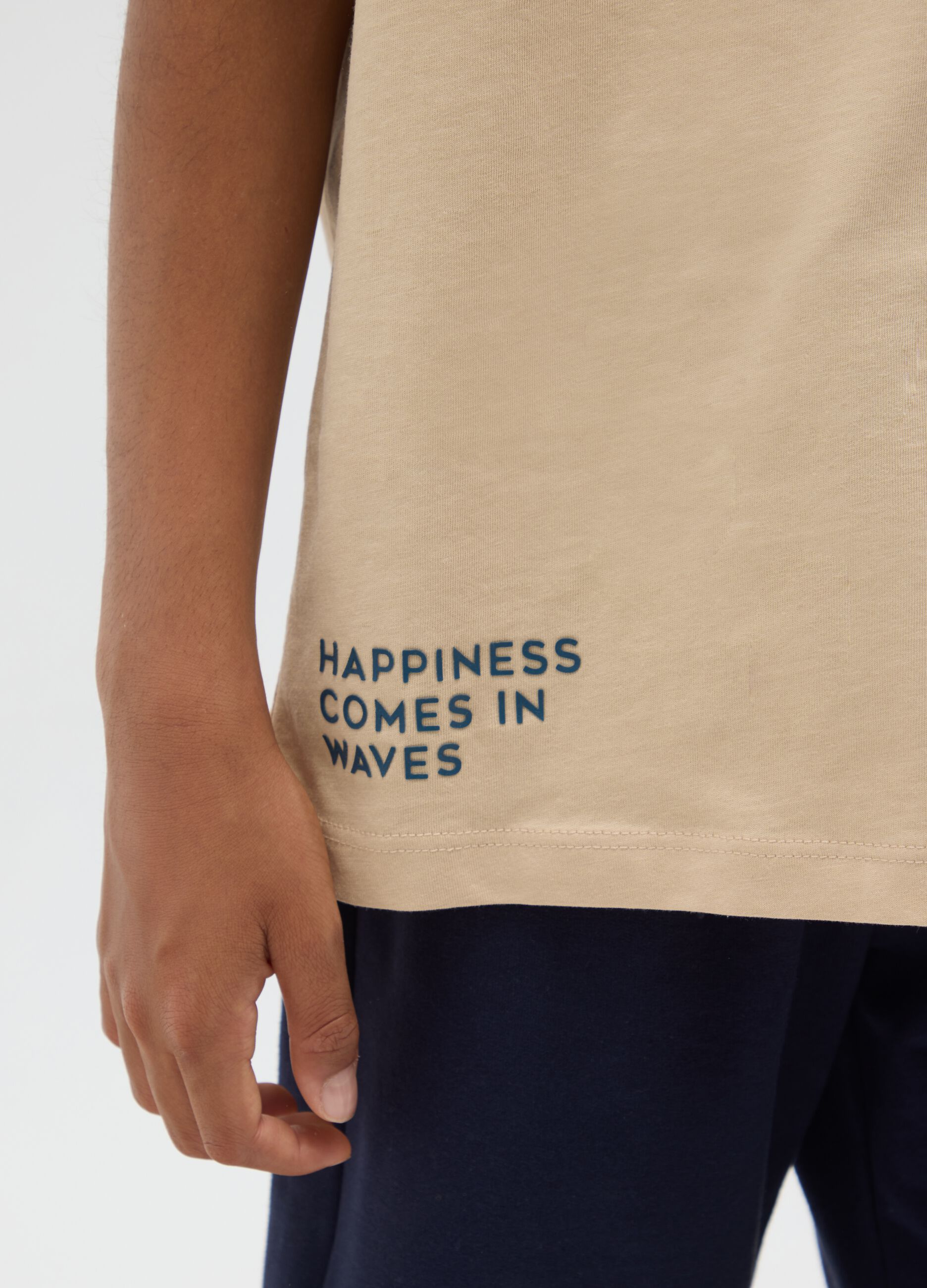 T-shirt da ragazzo in puro cotone beige regular fit con stampa