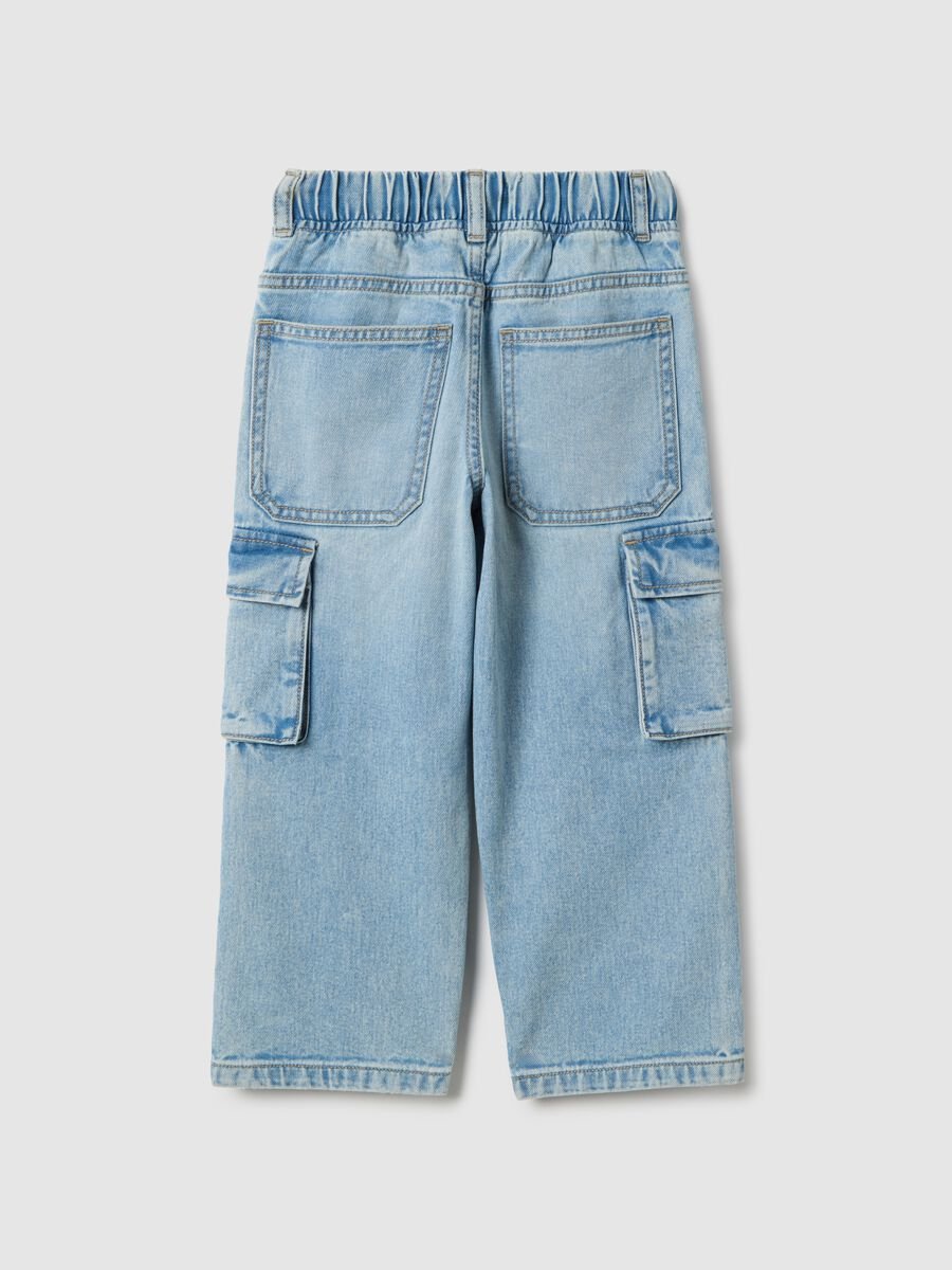 Blue pure cotton regular fit cargo pocket trousers for boys_1