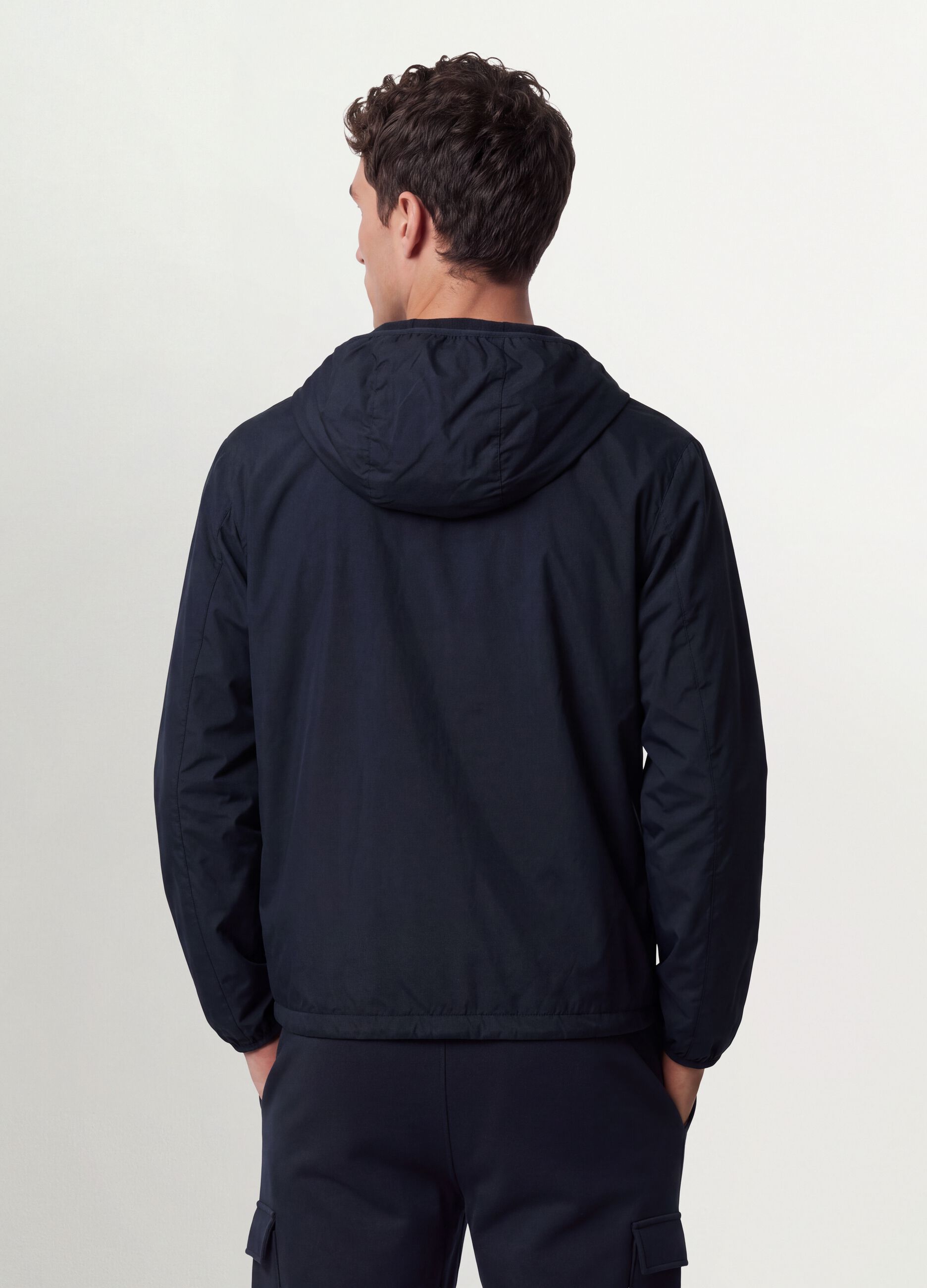 Navy blue hooded jacket with zip