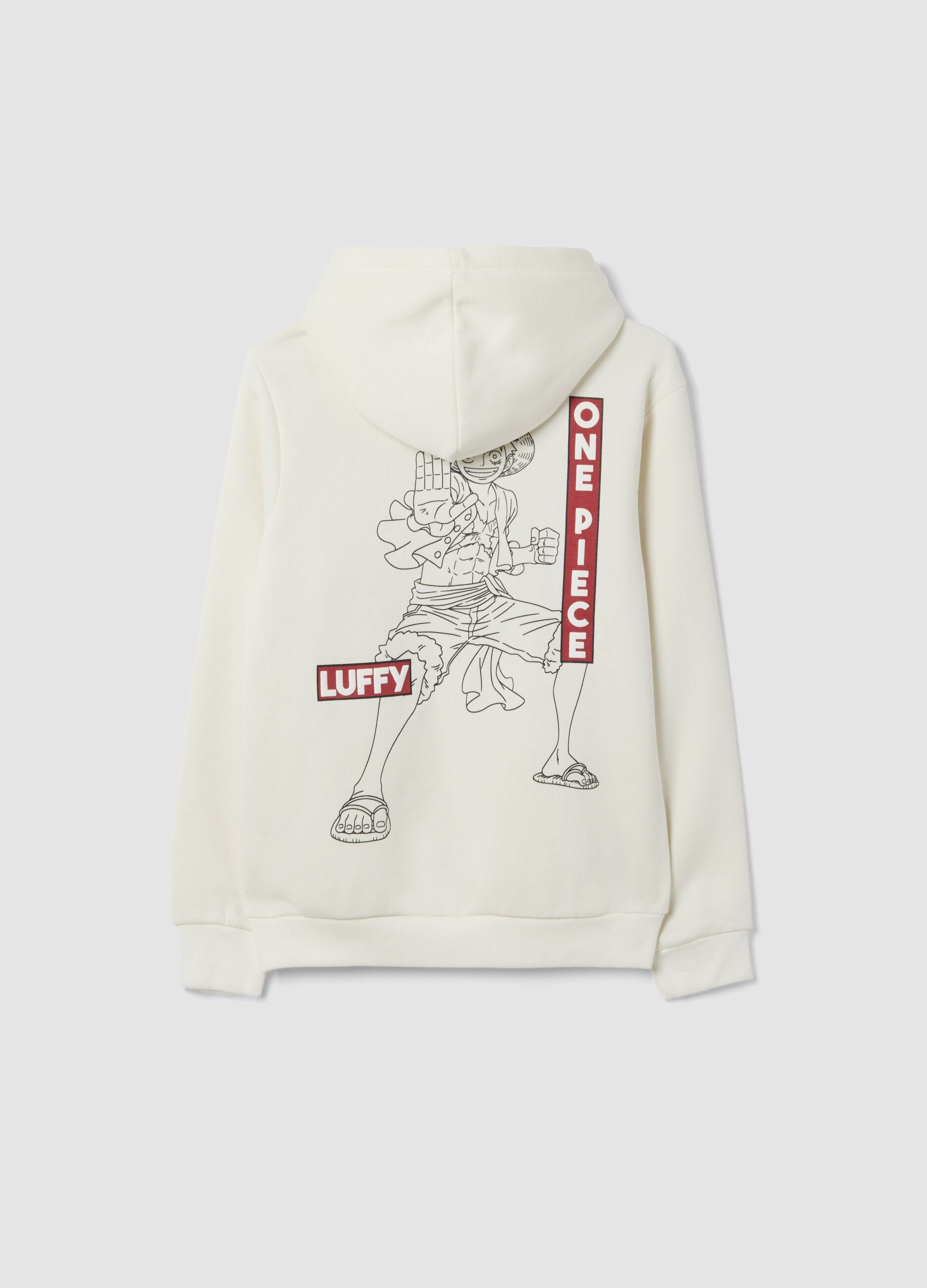White hooded sweatshirt in cotton blend with One Piece print