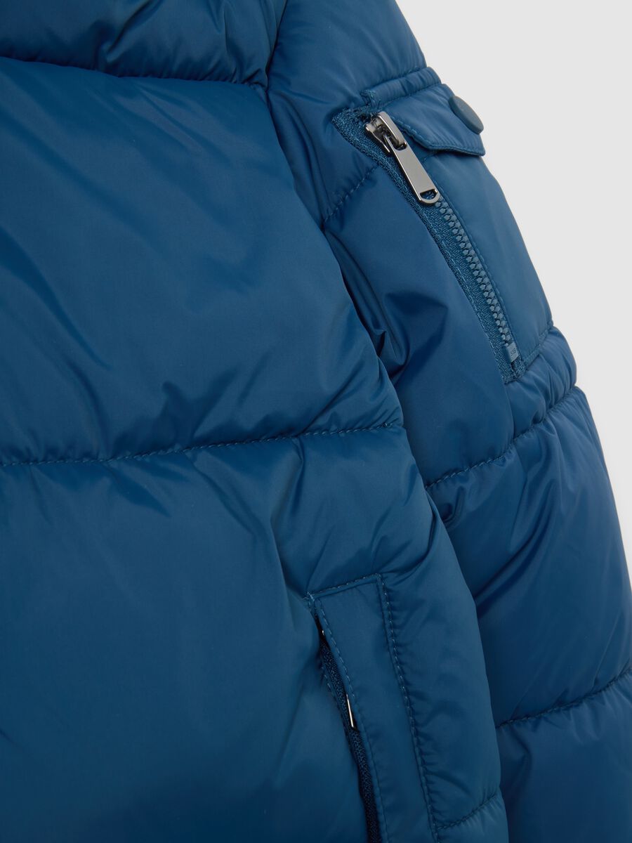 Petrol Blue Iconic Puffer Jacket for Kids with Hood_4