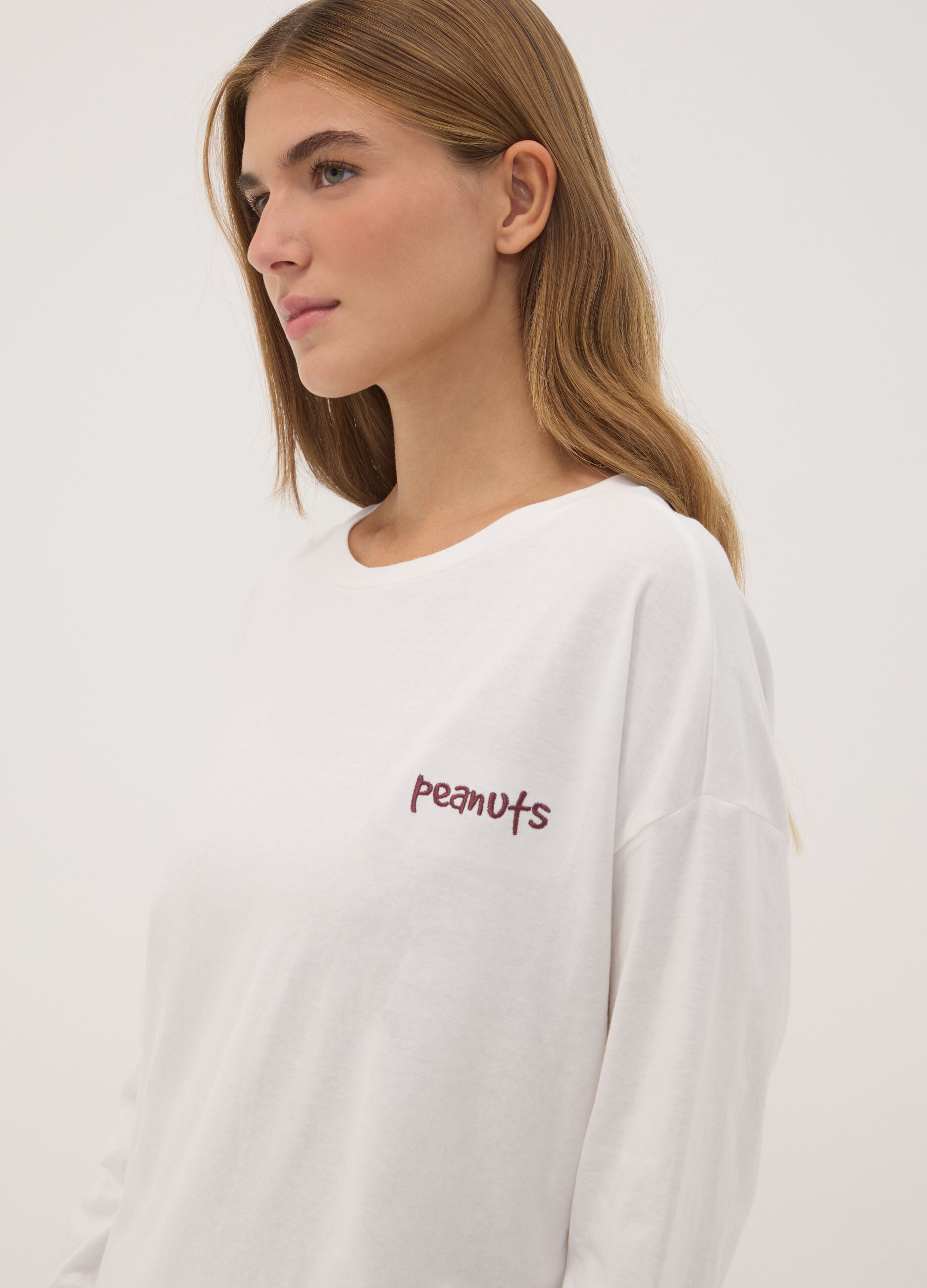 Maglia pigiama bianca in puro cotone con stampa Peanuts