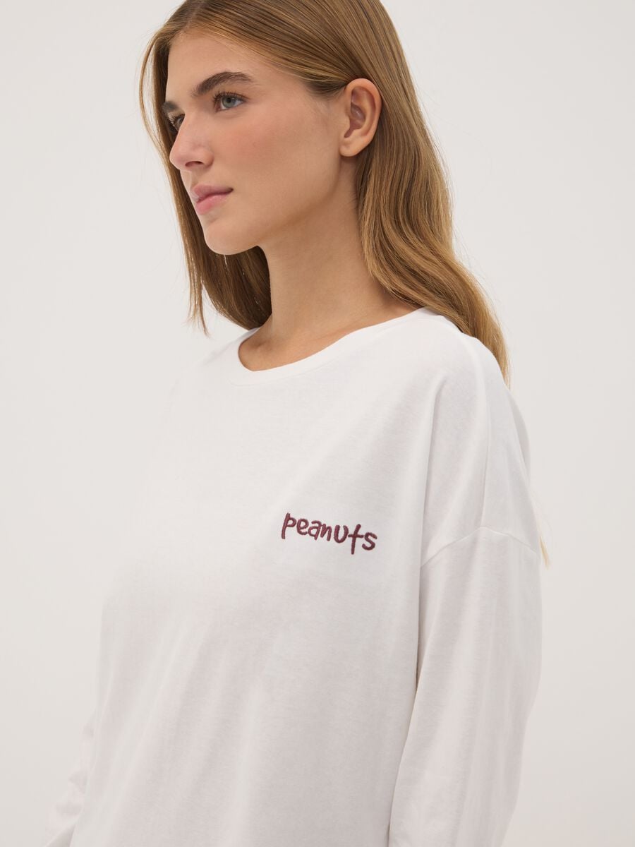 Maglia pigiama bianca in puro cotone con stampa Peanuts_0