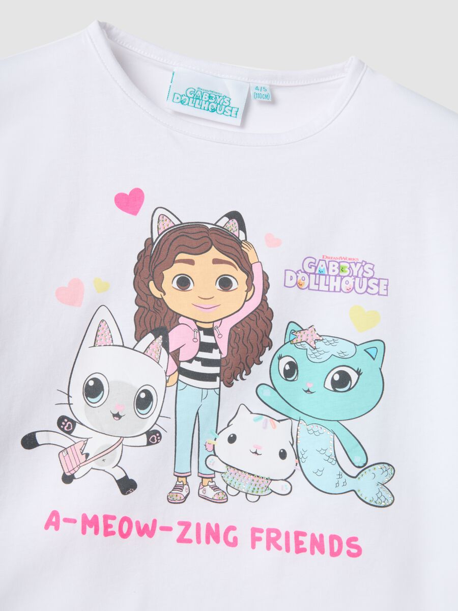 T-shirt in cotone elasticizzato bianco da bambina con stampa_3