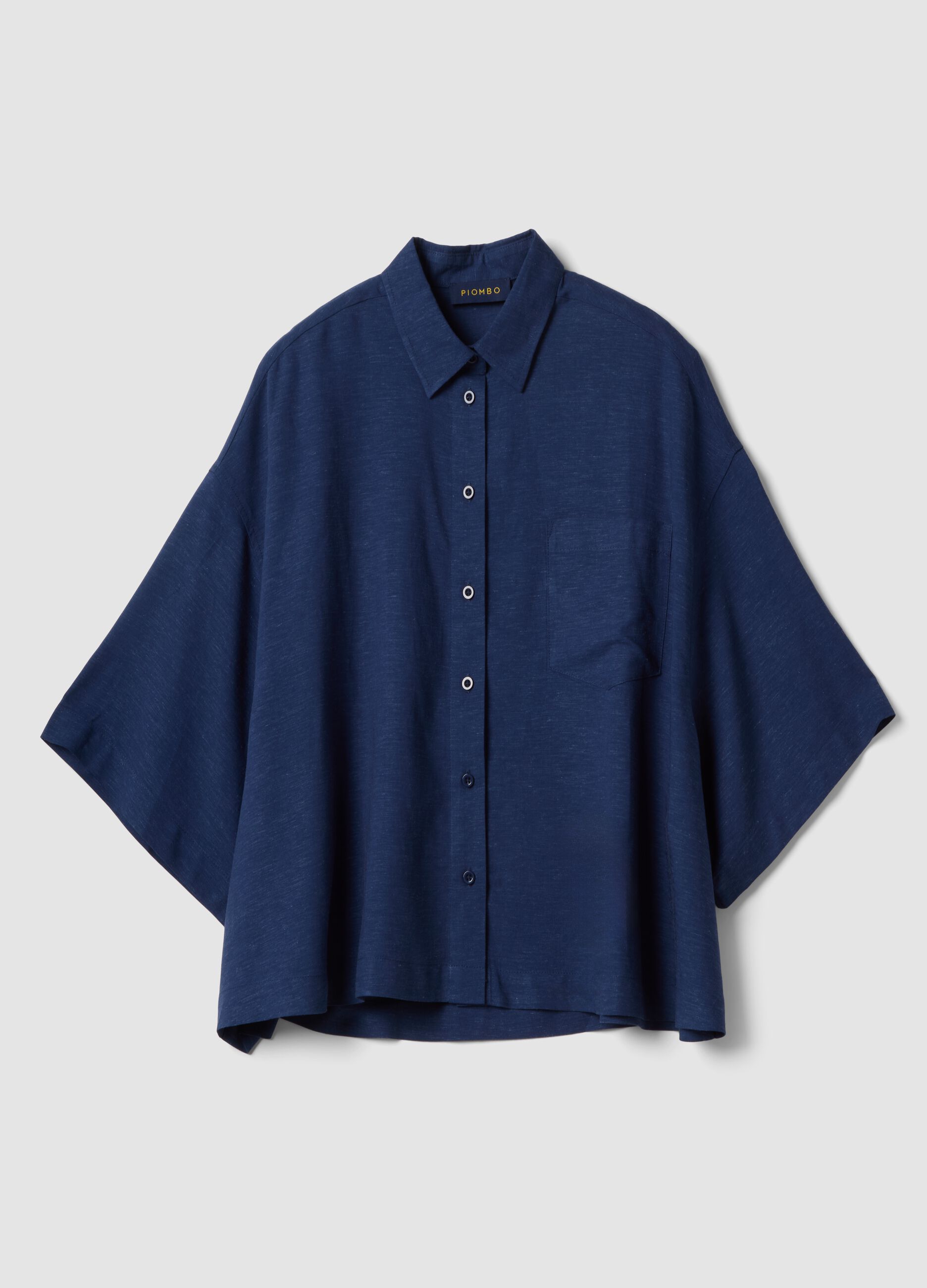 Blue viscose-linen blend overshirt, relaxed fit