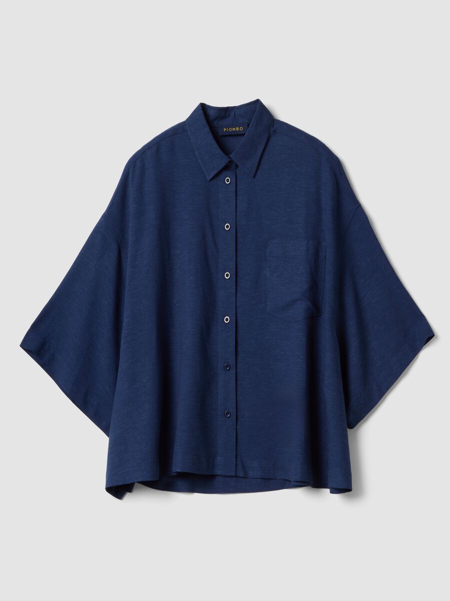 Blue viscose-linen blend overshirt, relaxed fit_4