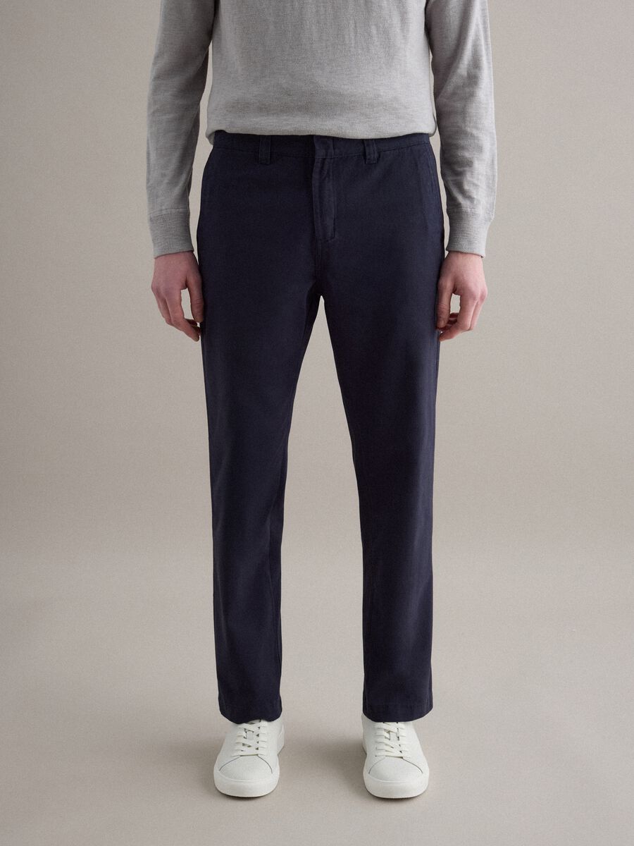 Pantaloni chino dritti in puro cotone twill blu regular fit_1