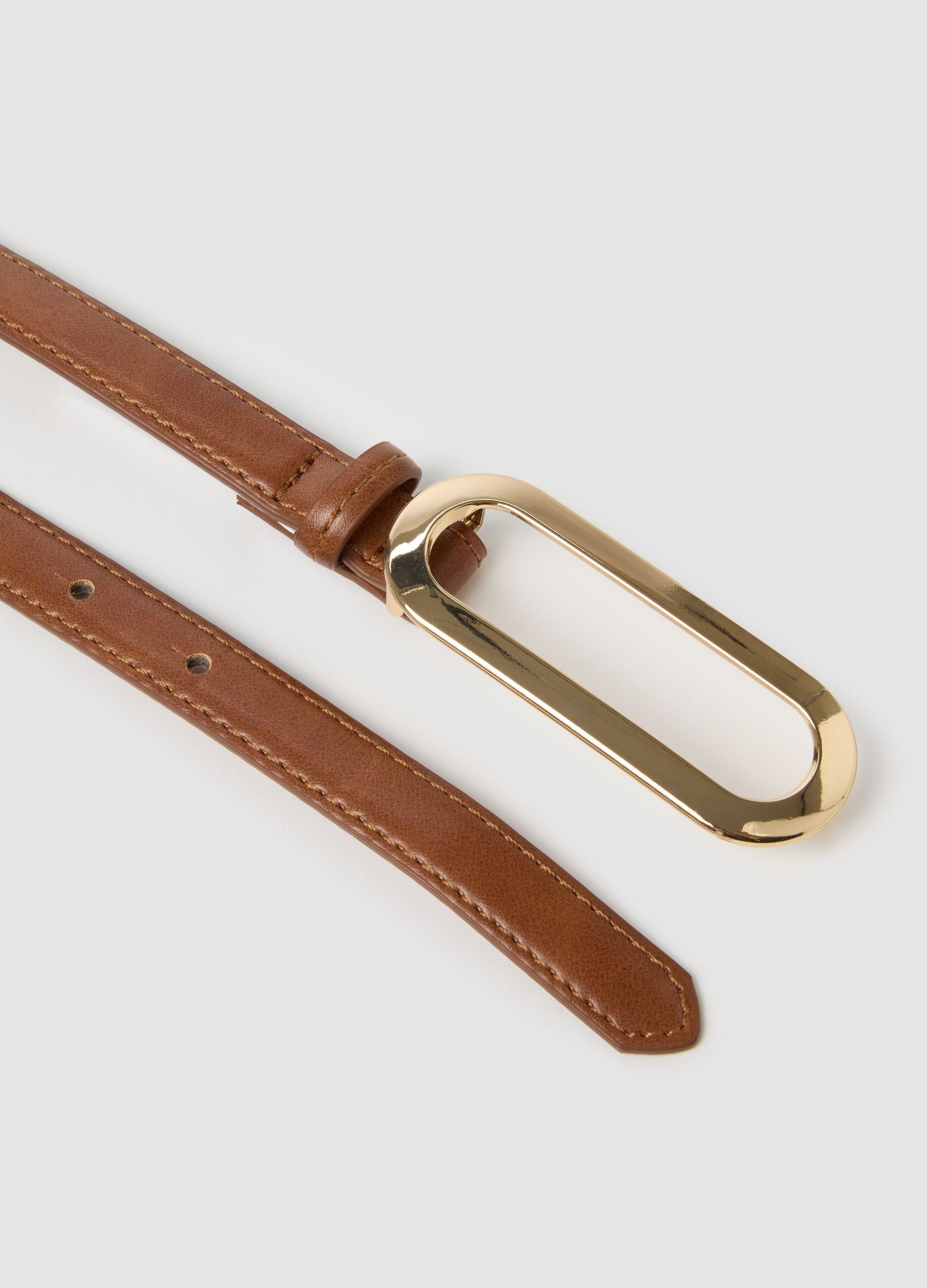 Women's brown belt with gold buckle