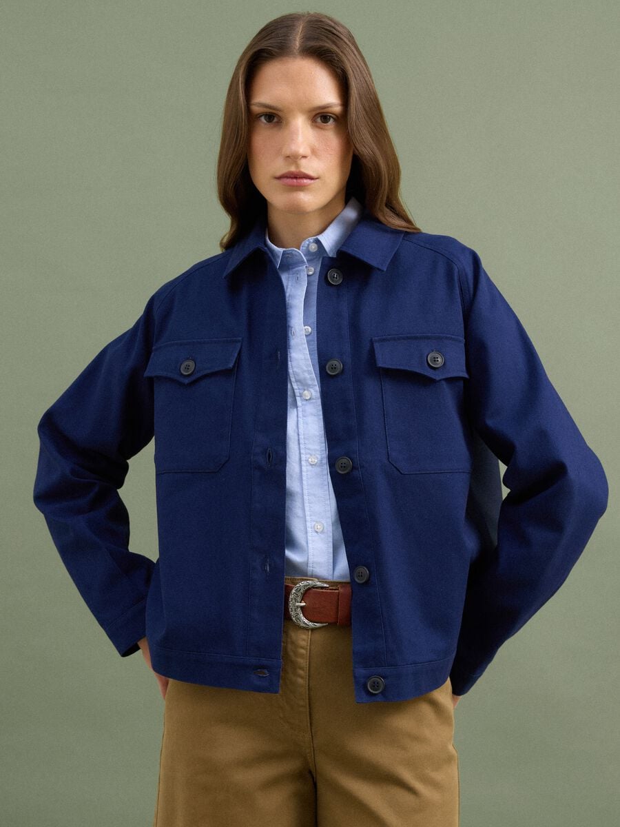 Shacket blu in puro cotone regular fit_0