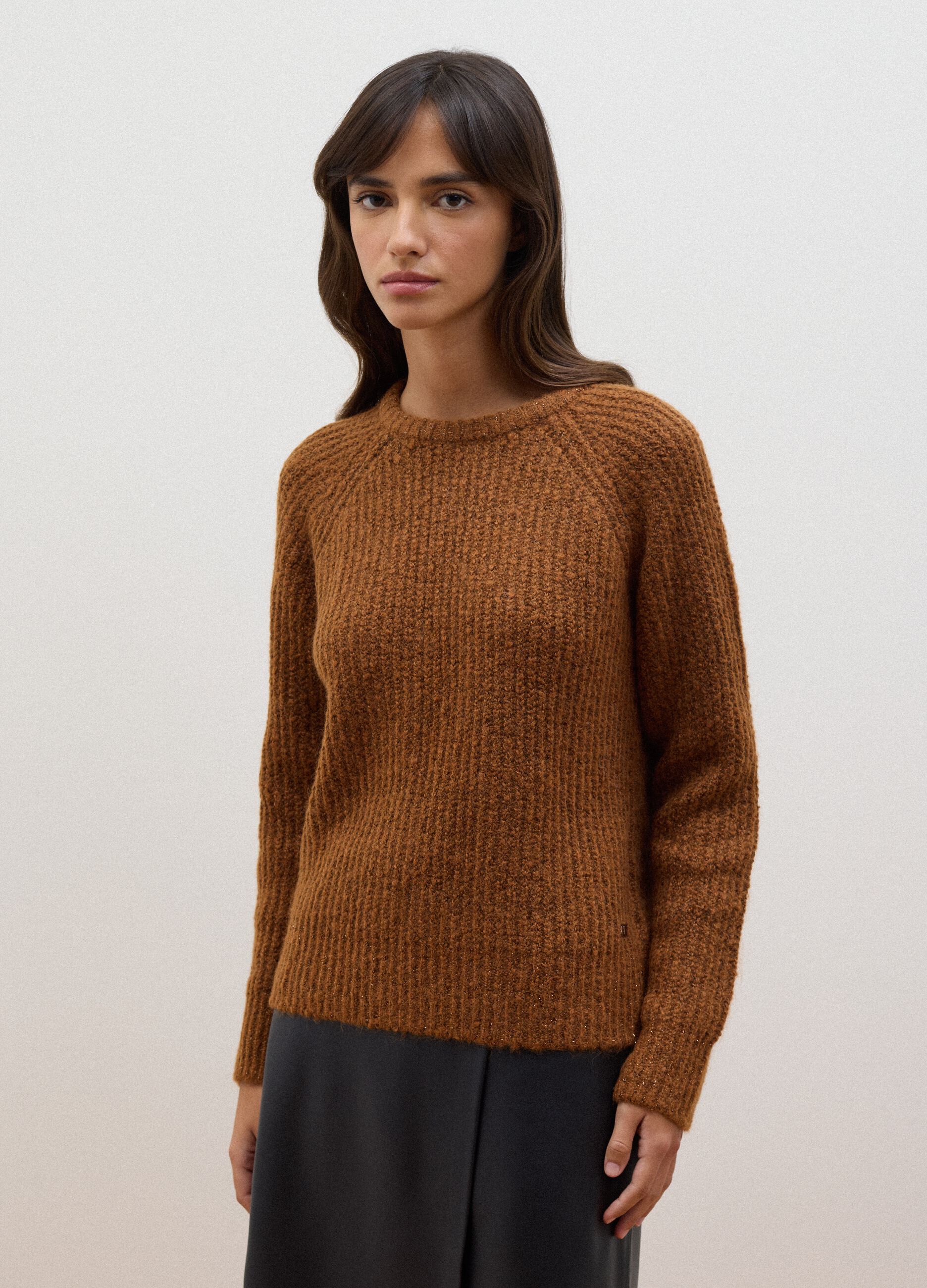Brown regular-fit ribbed stretch-wool jumper