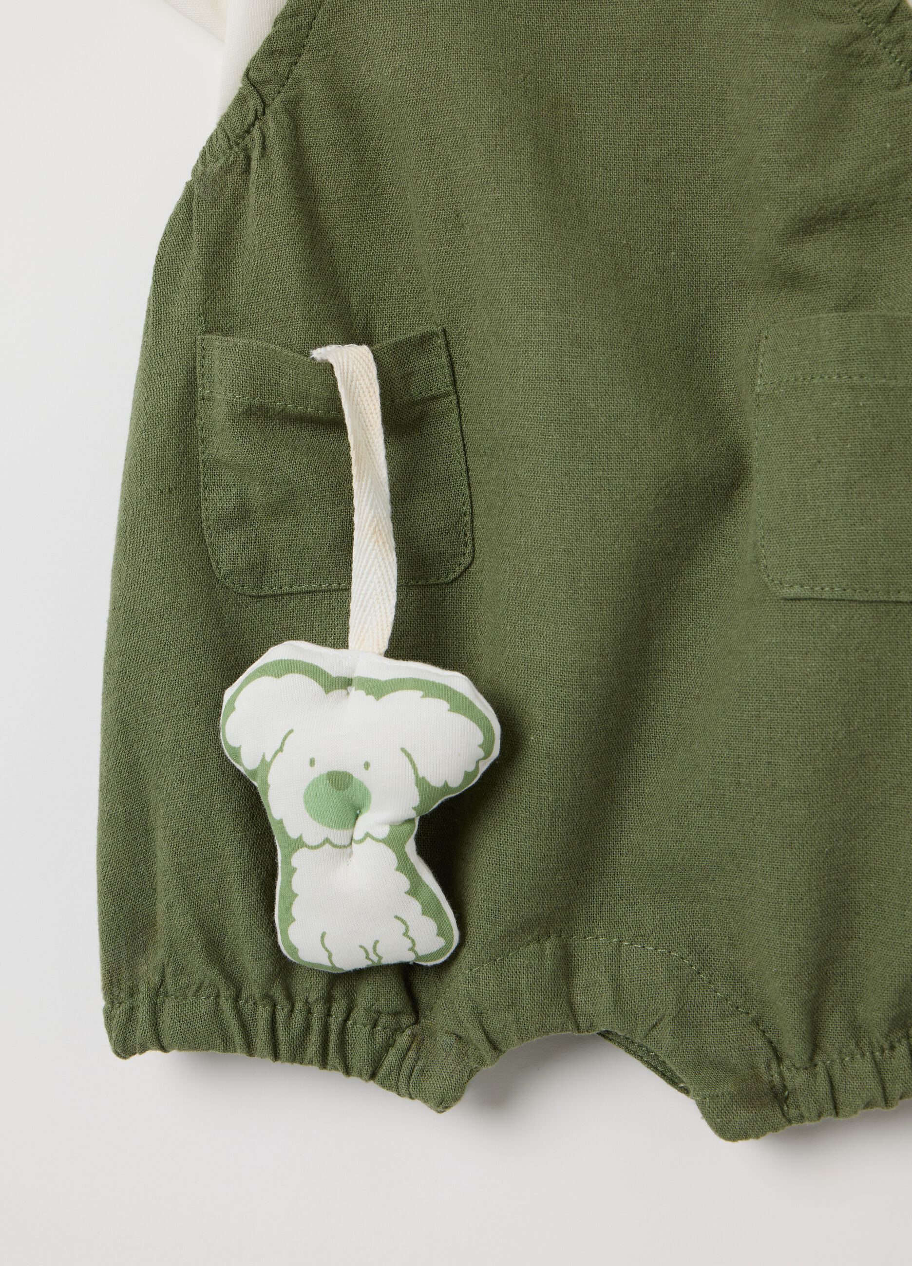 Baby set with green cotton and linen t-shirt and dungarees