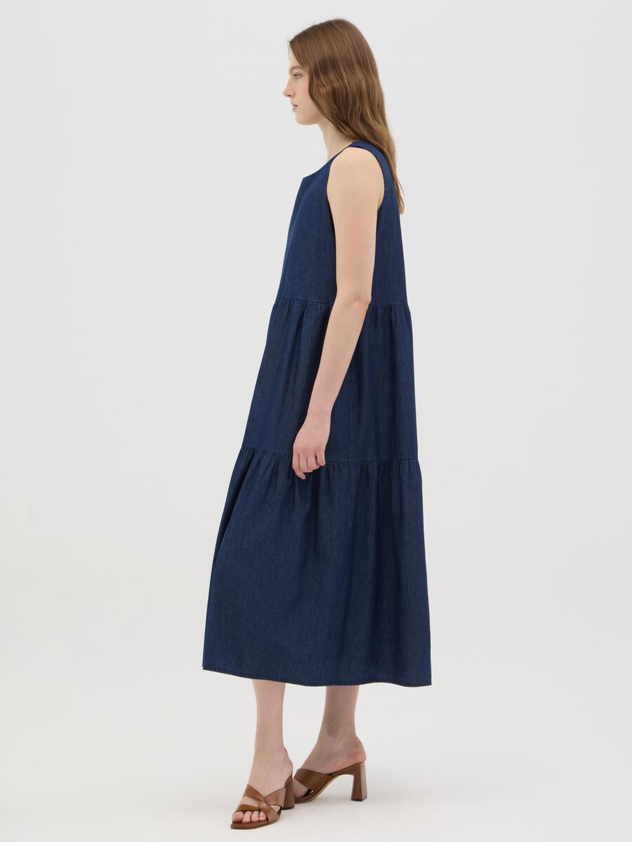 Women's Long Blue Pure Cotton Dress Regular Fit_1