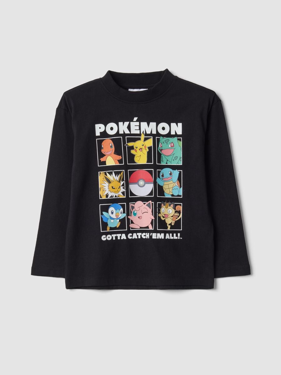 T-shirt nera in puro cotone con girocollo e stampa Pok&eacute;mon_0