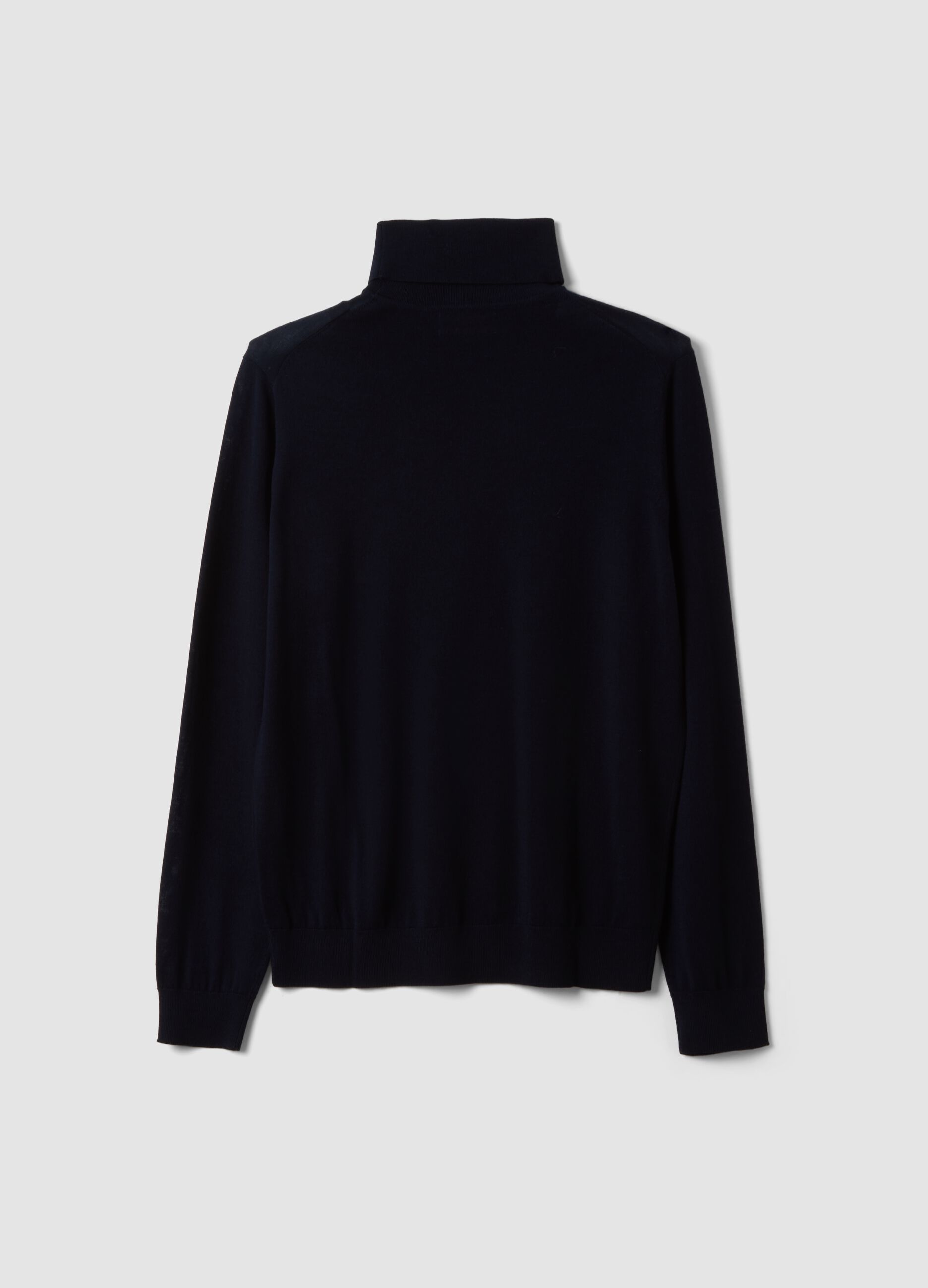 Navy blue pure merino wool turtleneck jumper, regular fit