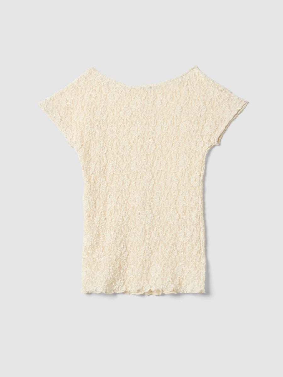 White stretch T-shirt with raised floral texture_5