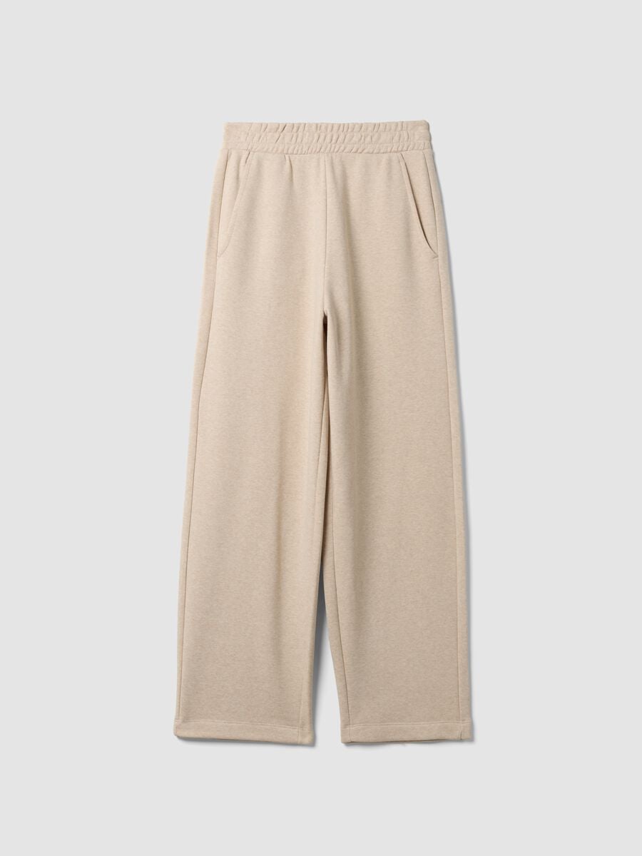 Beige cotton-blend straight-fit trousers_0