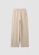 Beige cotton-blend straight-fit trousers_0