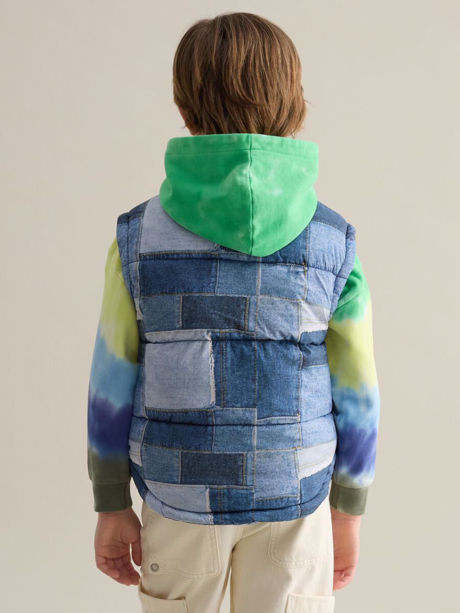 Padded gilet with denim-effect print_2