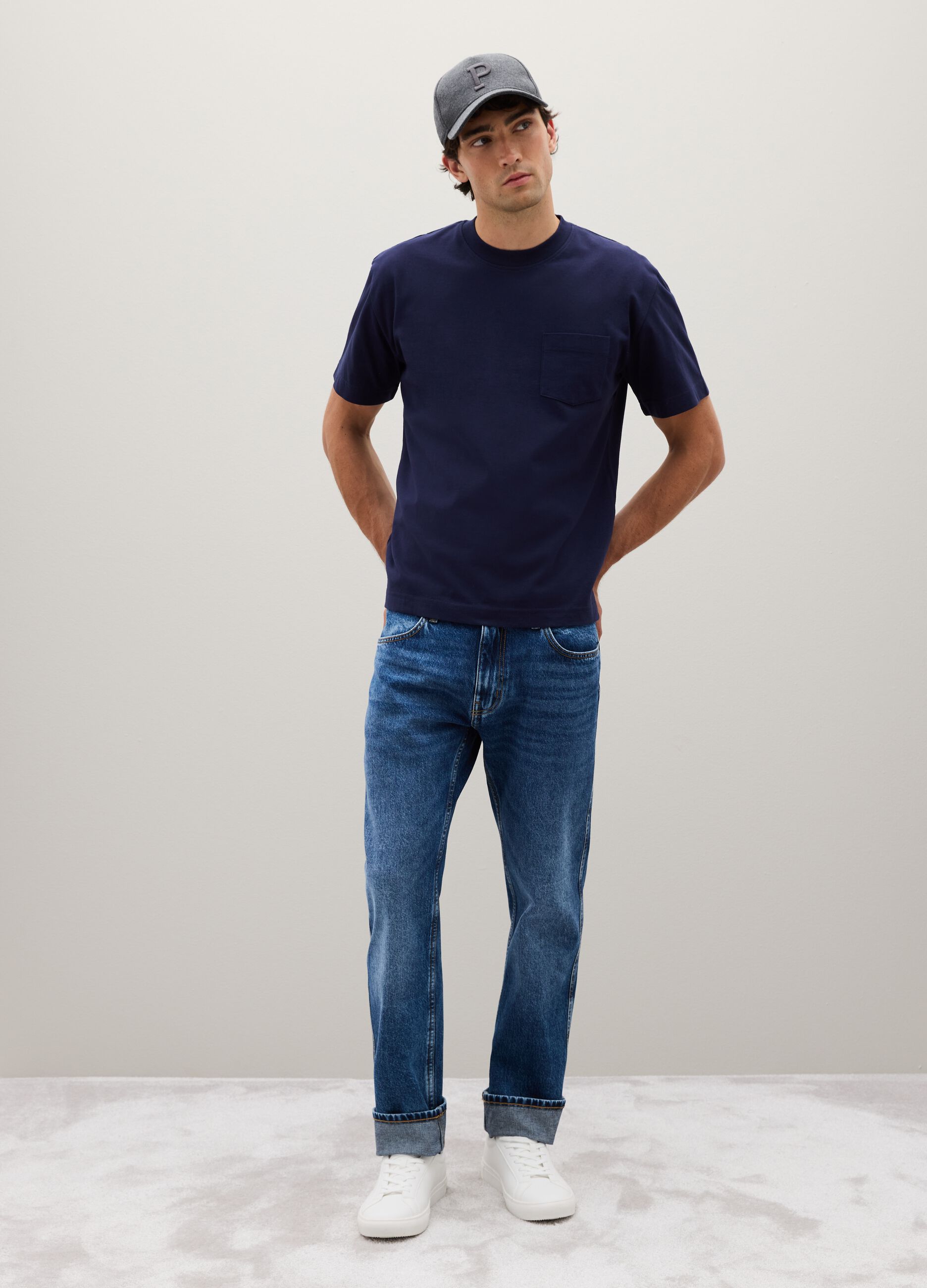 Pure cotton blue T-shirt regular fit