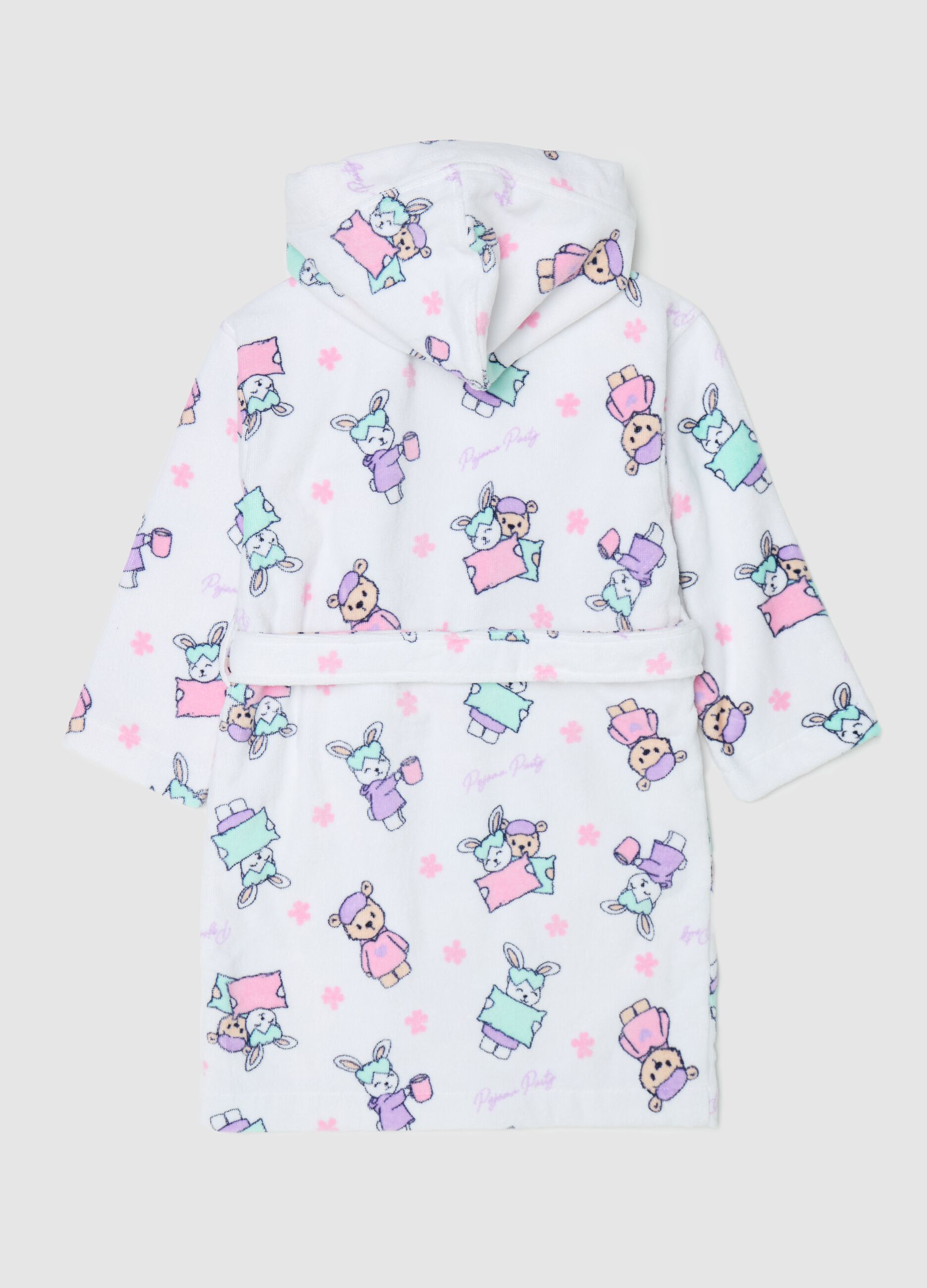 Bathrobe with hood and animals embroidery