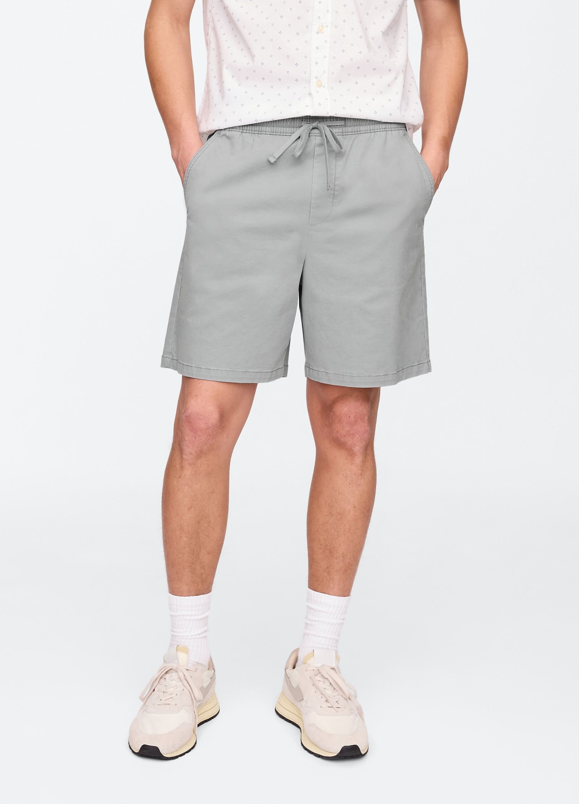 Stretch cotton shorts with drawstring