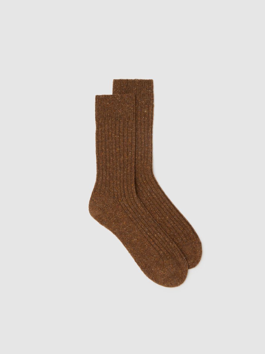 Brown long socks in wool and silk blend_1