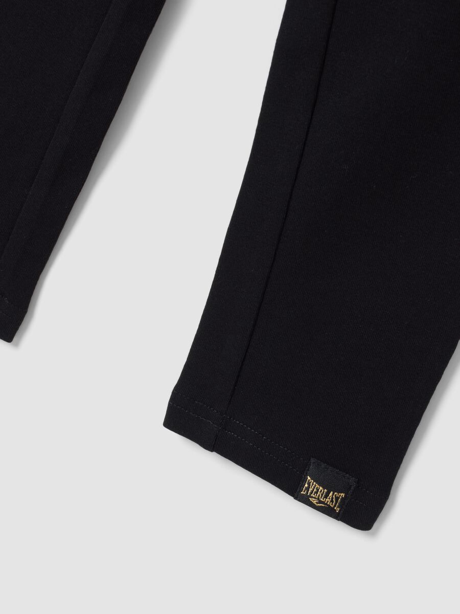 Black stretch cotton leggings with logo waistband for girls_2