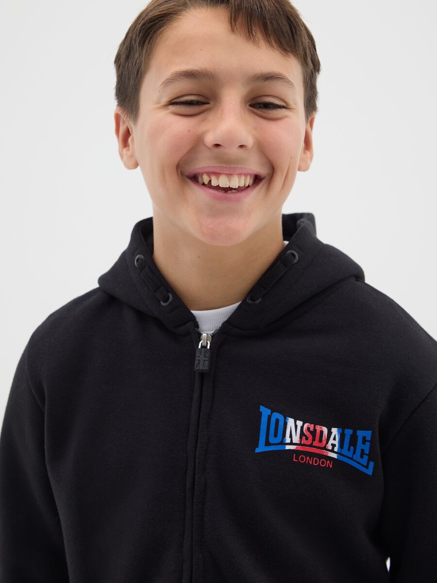 Felpa da bambino in misto cotone nera con cappuccio_2