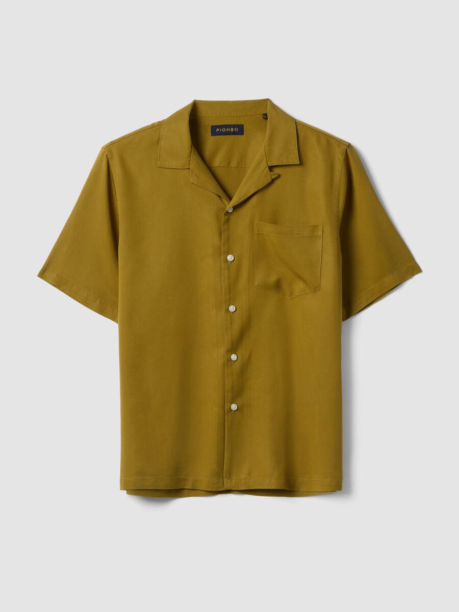 Camicia gialla in puro lyocell regular fit con collo bowling_4