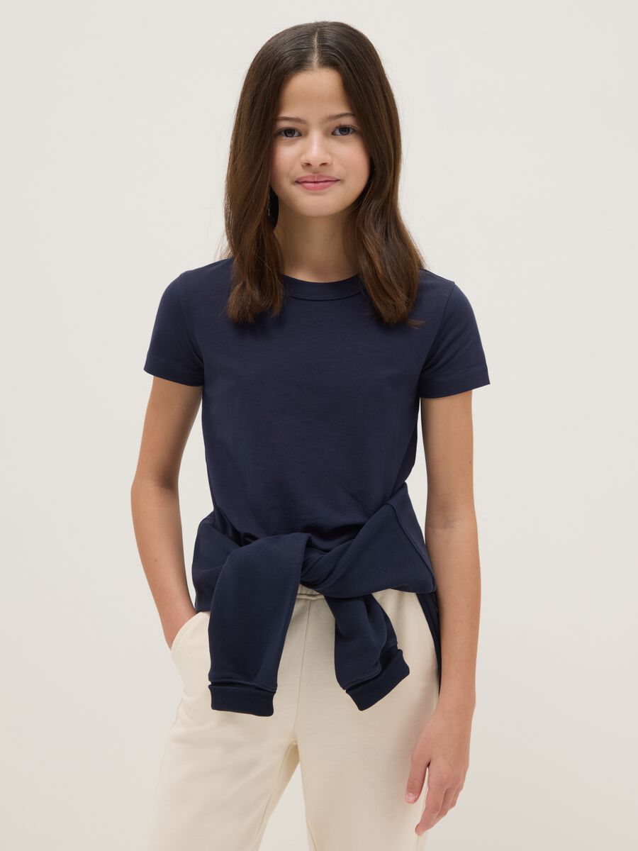 Girls' blue cotton blend T-shirt regular fit_0