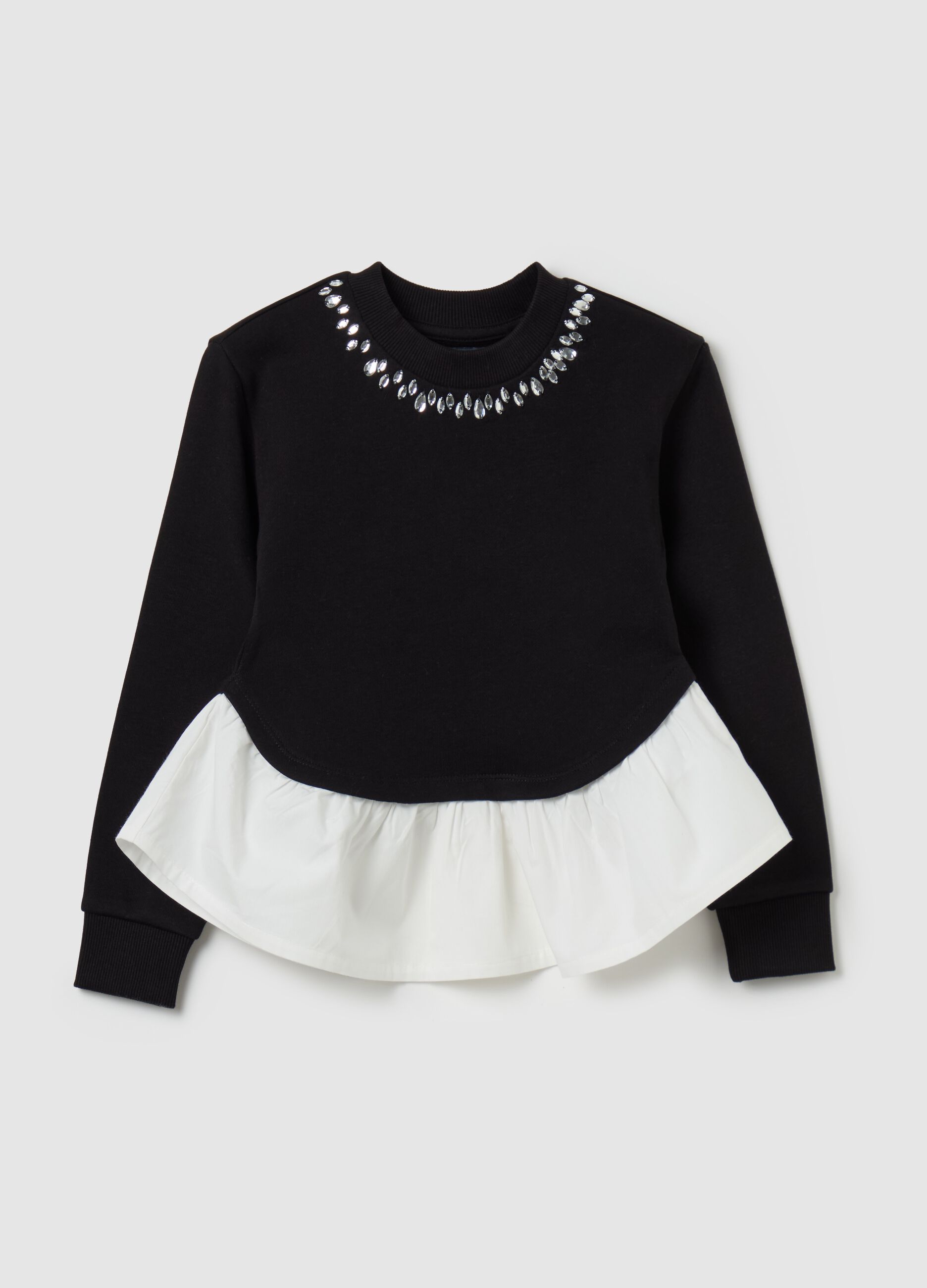 French terry sweatshirt with gems and flounce