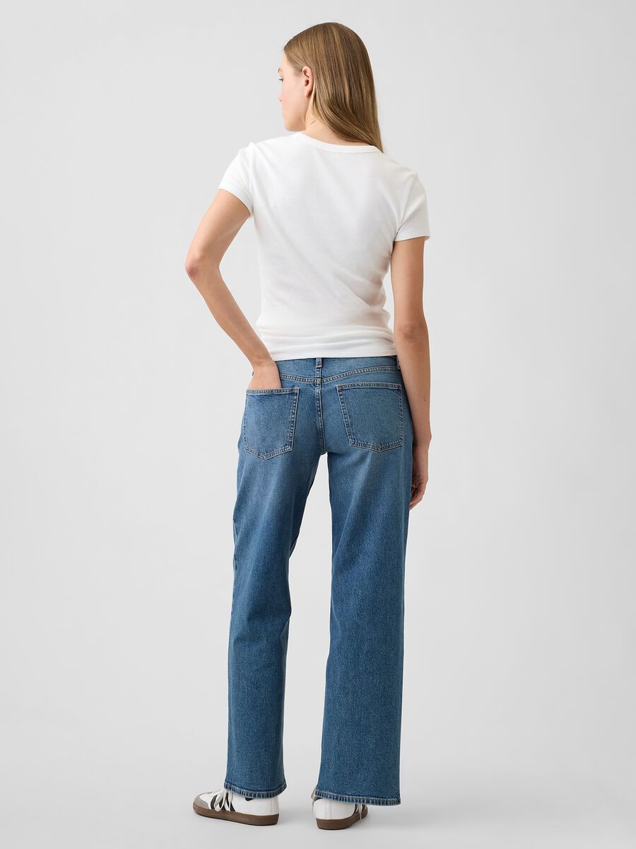 Jeans denim in cotone elasticizzato a gamba ampia_2