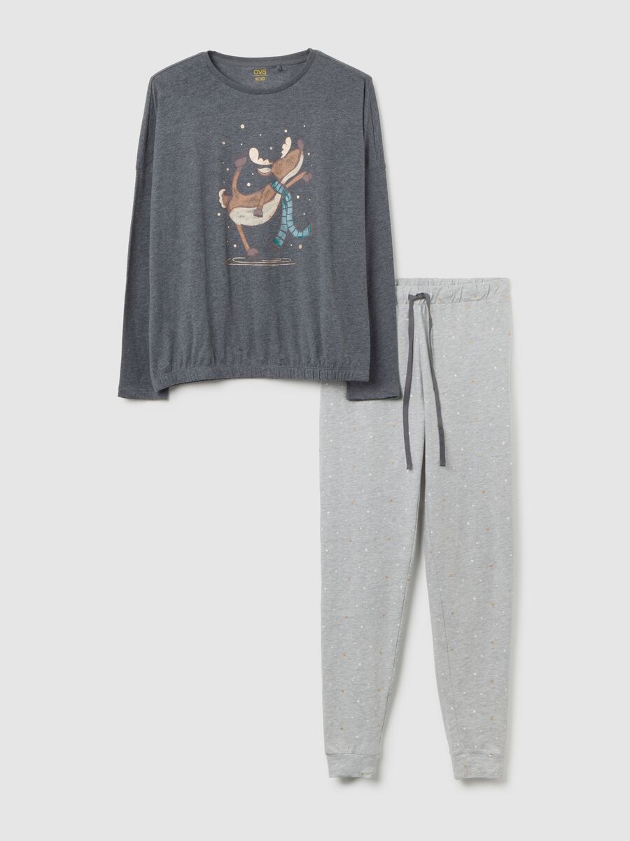 Grey Christmas pyjama in regular fit cotton blend with print_4