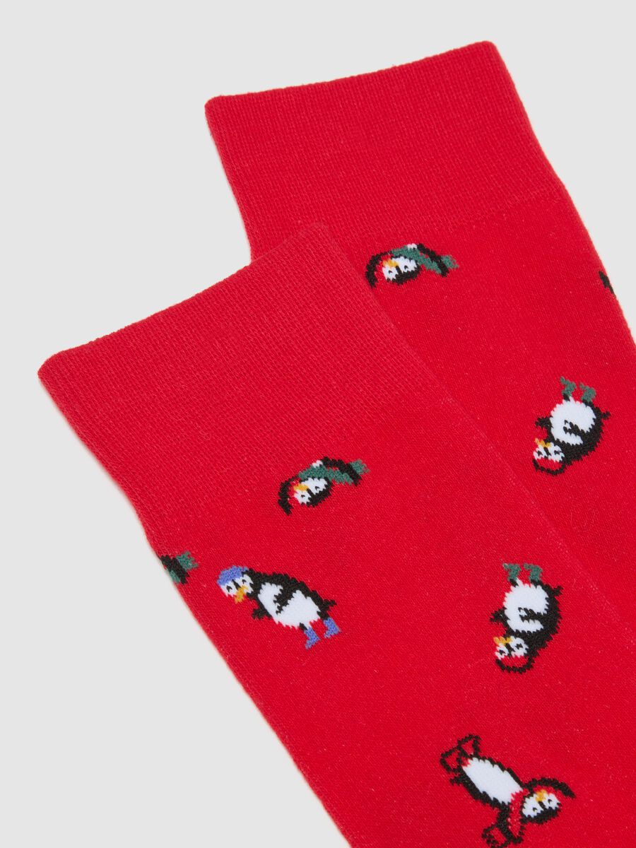 Red Cotton Blend Long Socks with Print_1