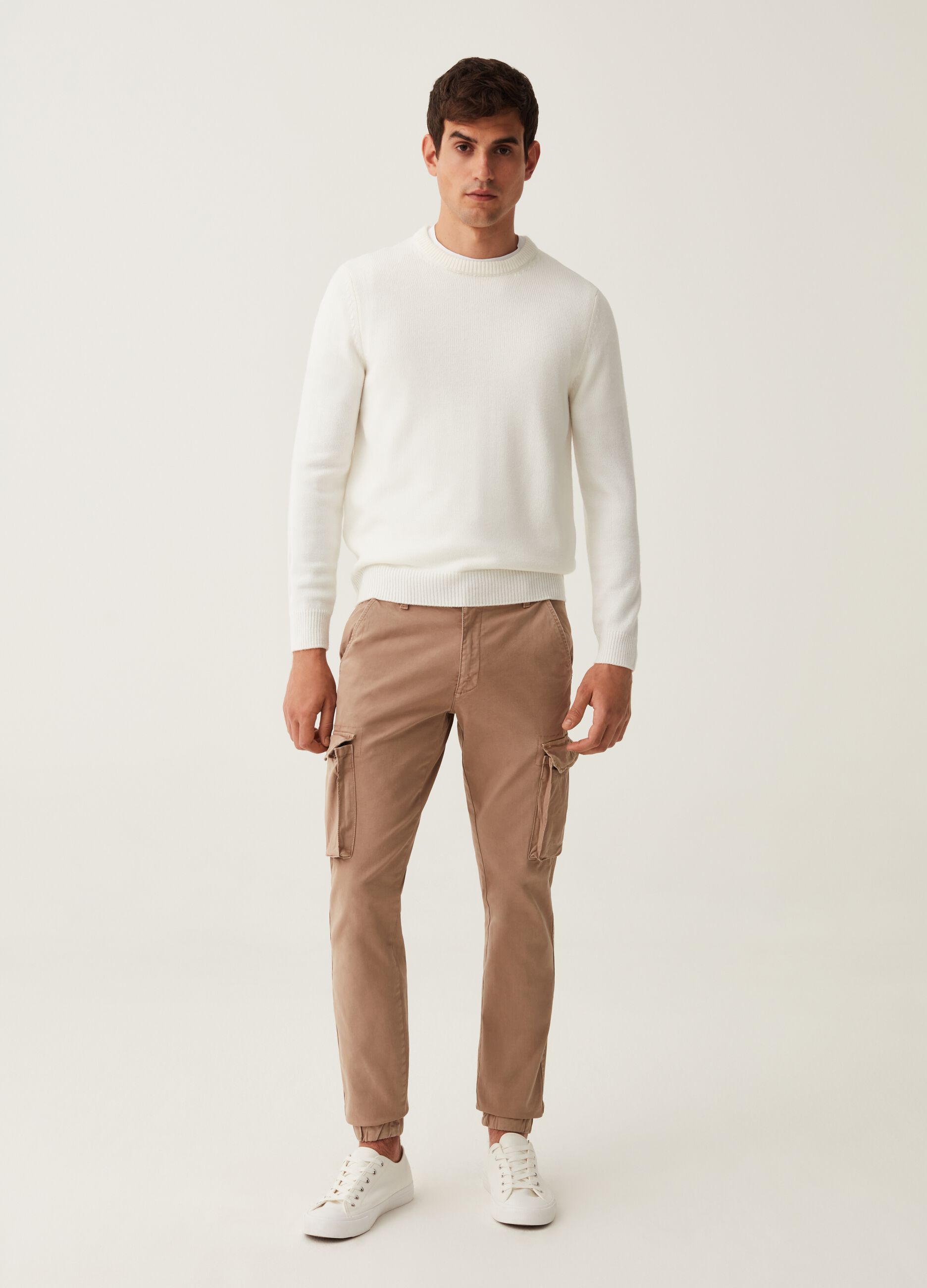 Pantalone cargo cuff hem in cotone stretch_0