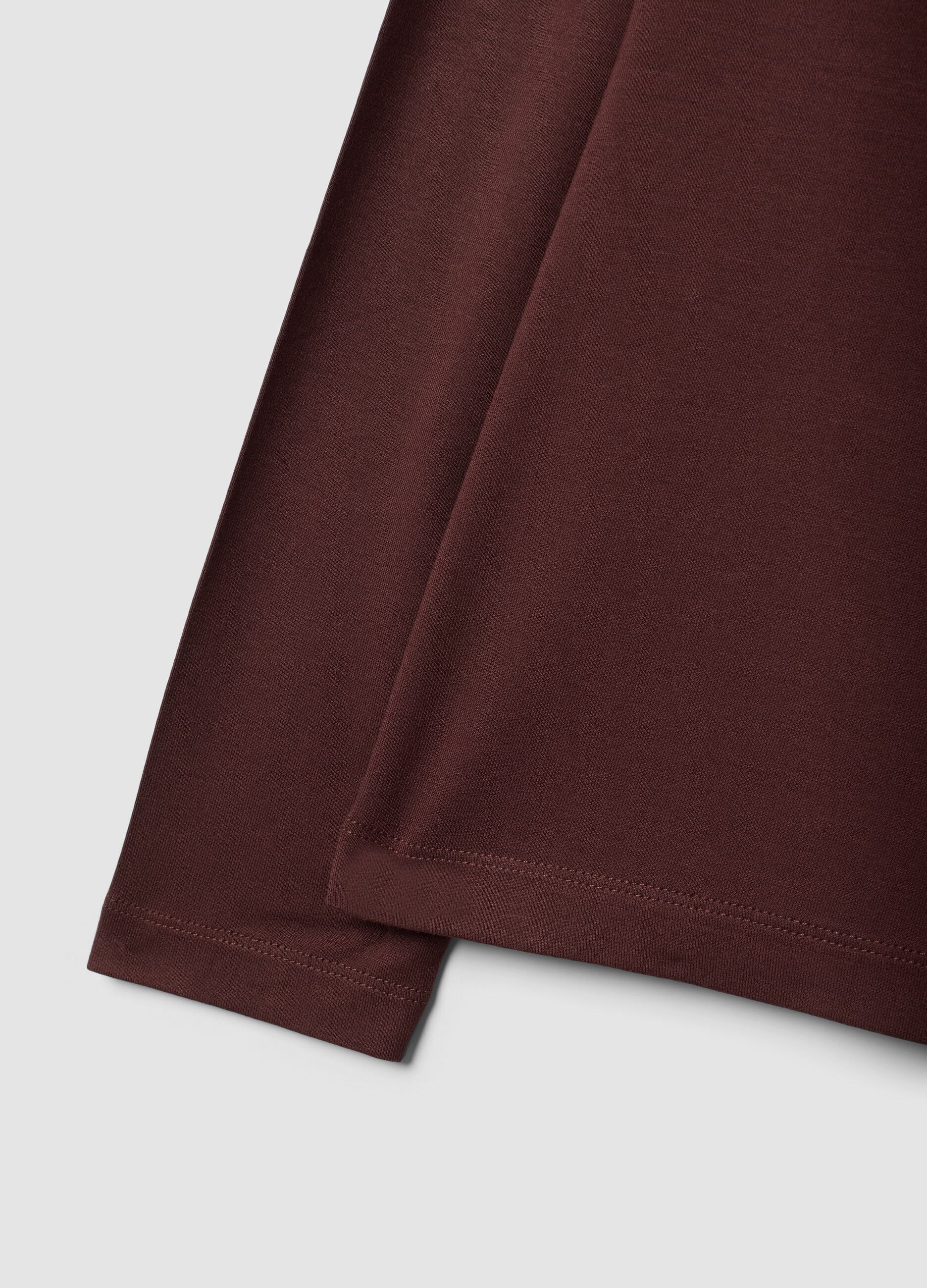 Brown stretch viscose top with high neck, regular fit