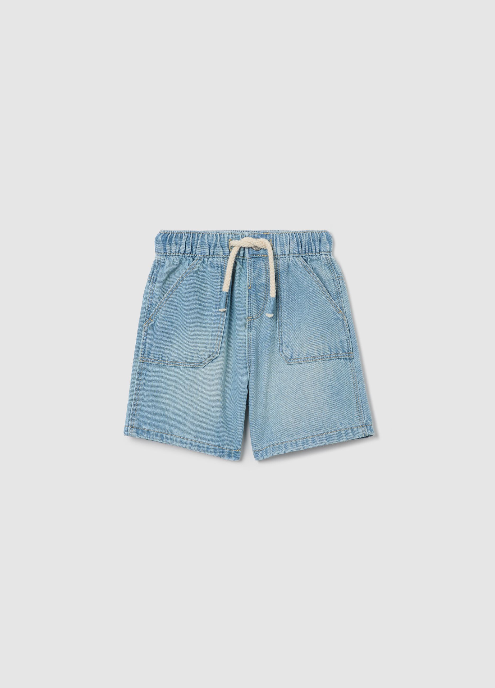 Denim Bermuda shorts with pockets and drawstring