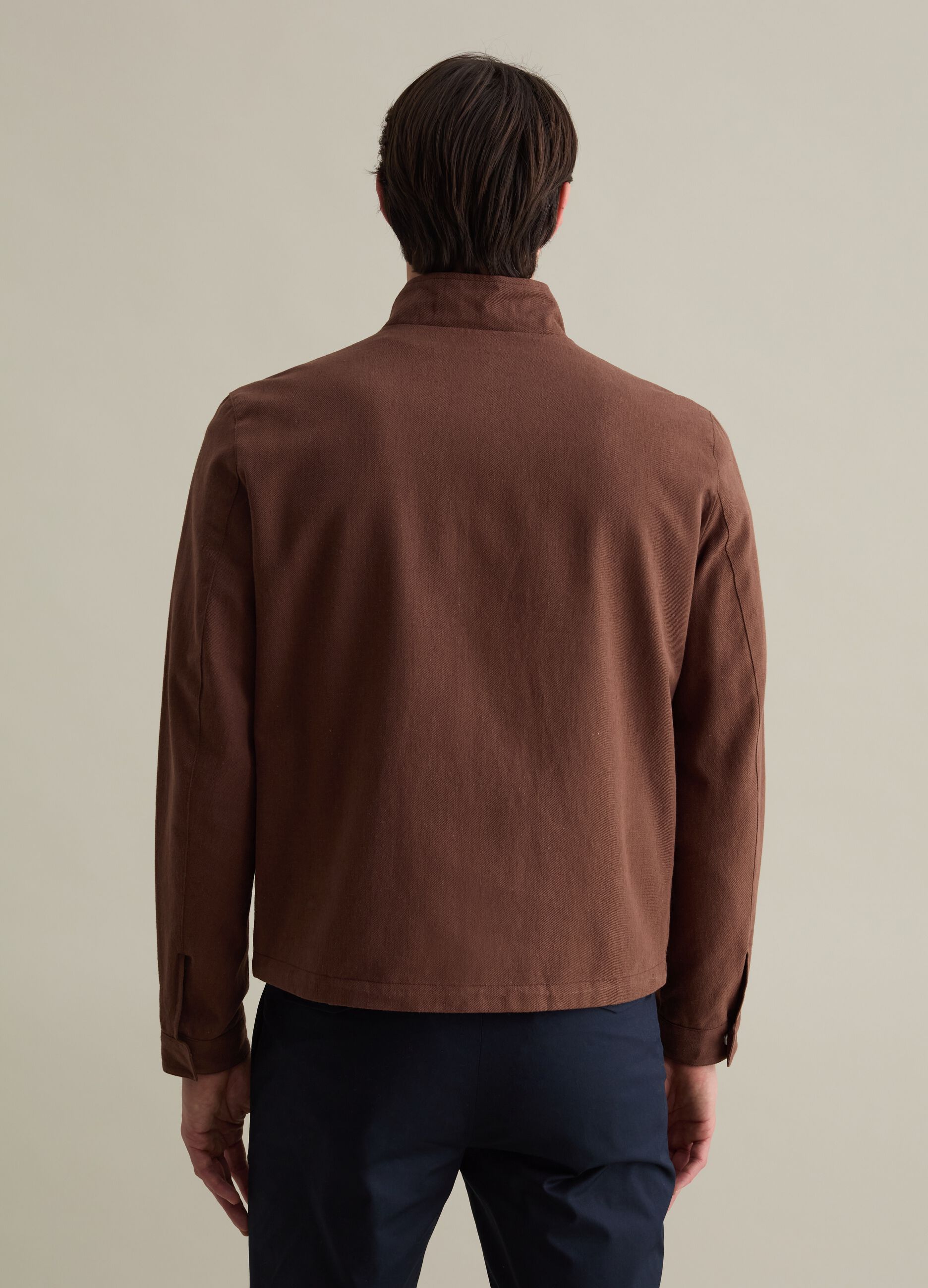 Full-zip bomber jacket in cotton and linen
