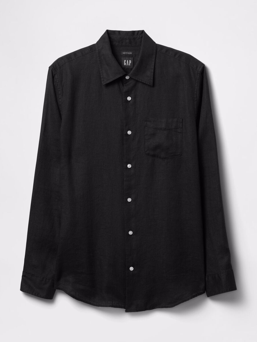 Black shirt with long sleeves in linen_3