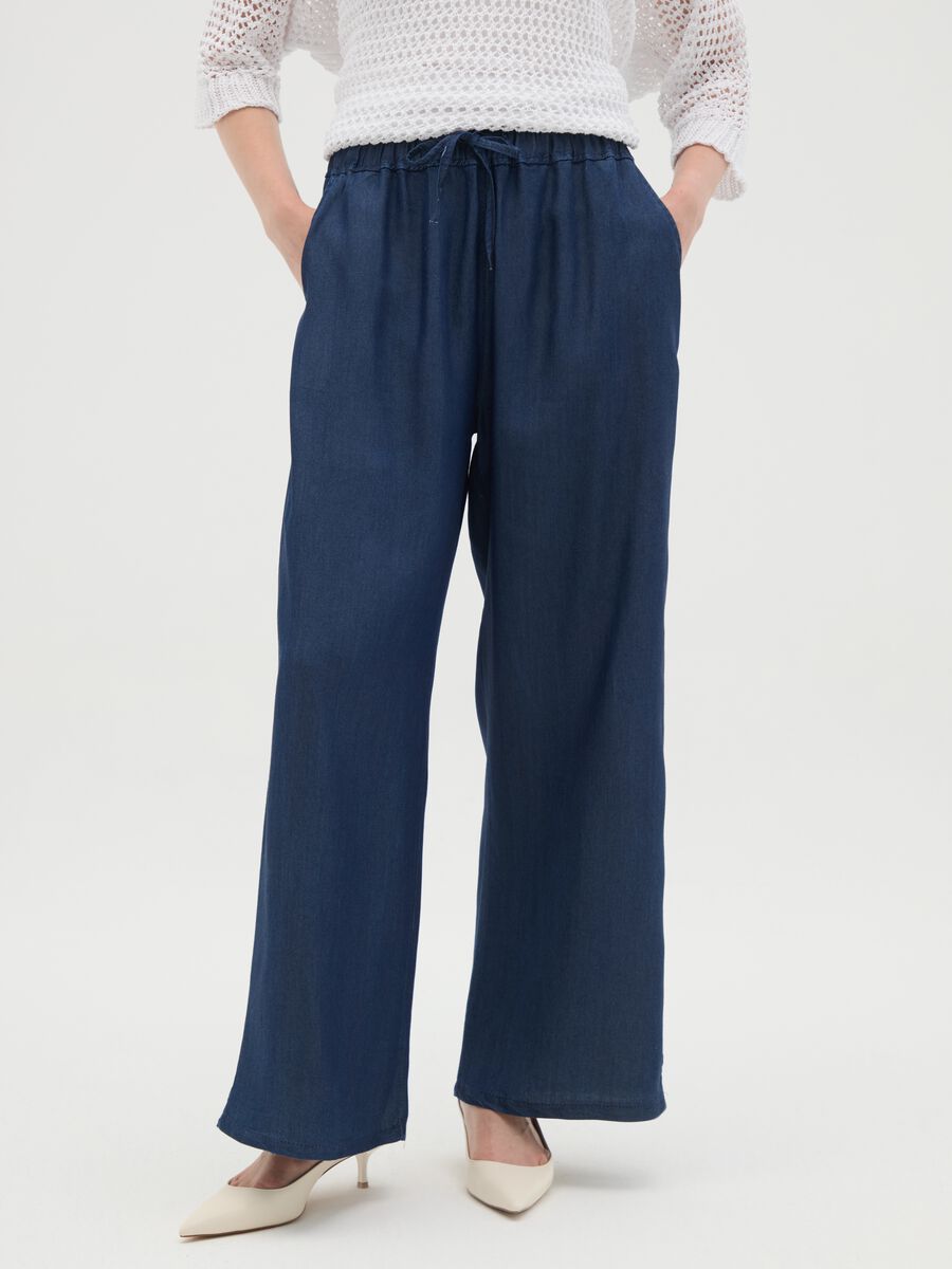 Women's blue pure viscose trousers, regular fit_1